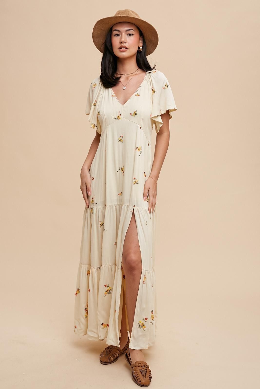 Buttercream Embroidered Maxi Dress sold by Pinkblush
