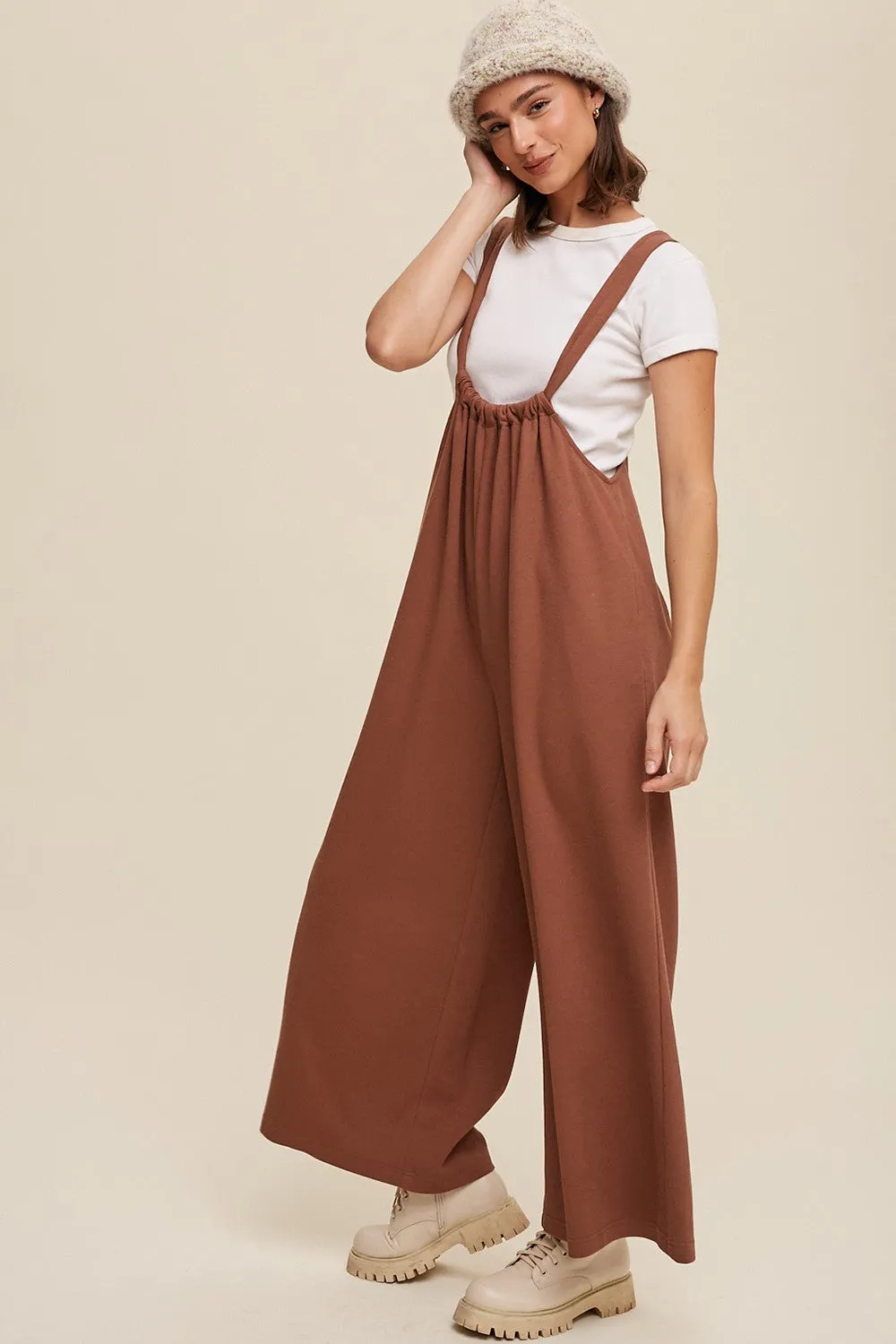 Mocha Ribbed Drawstring Wide Leg Jumpsuit sold by Pinkblush product image thumbnail 2