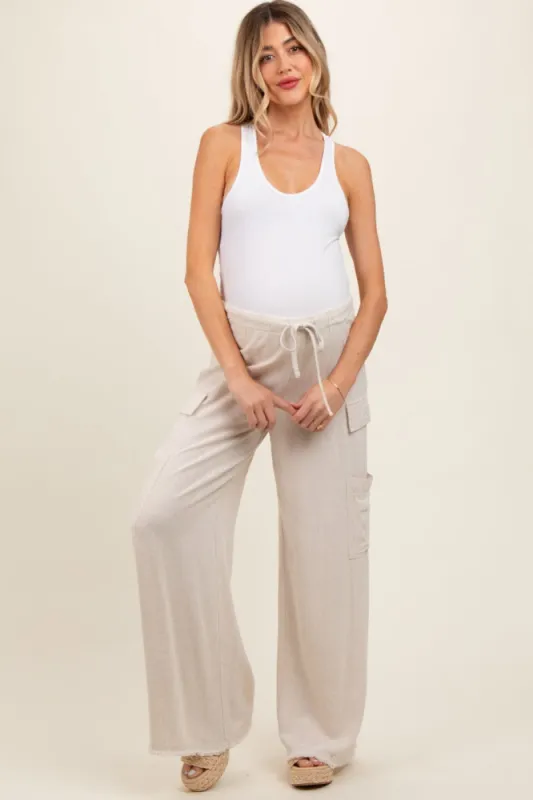Cream Pocketed Drawstring Maternity Pants sold by Pinkblush