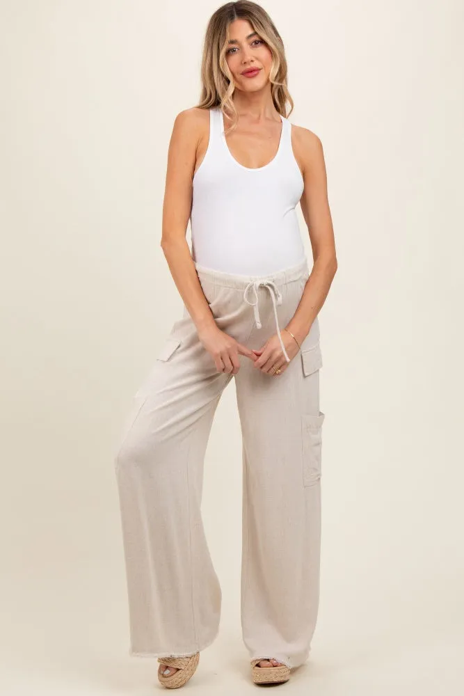 Cream Pocketed Drawstring Maternity Pants sold by Pinkblush