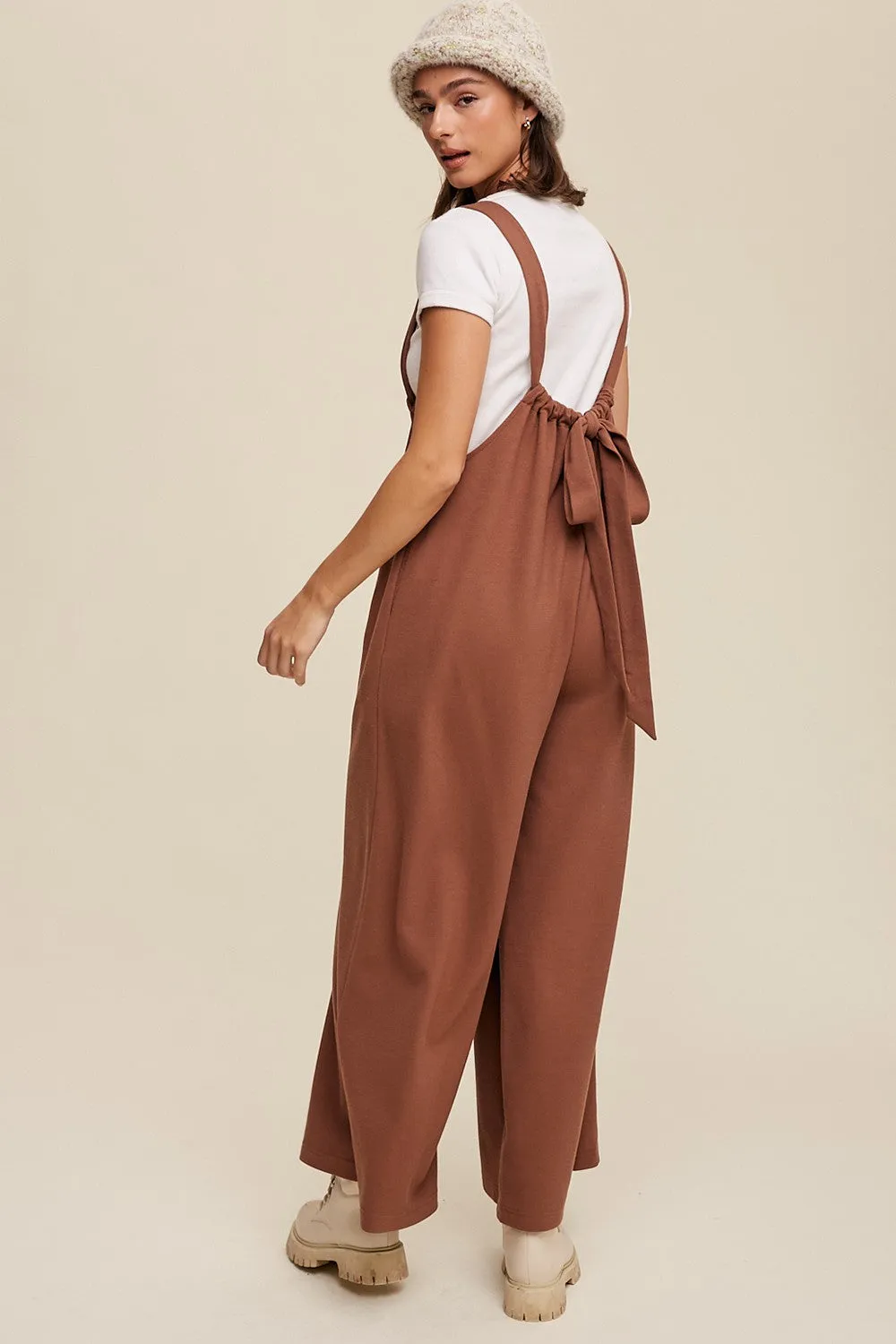 Mocha Ribbed Drawstring Wide Leg Jumpsuit sold by Pinkblush product image thumbnail 3