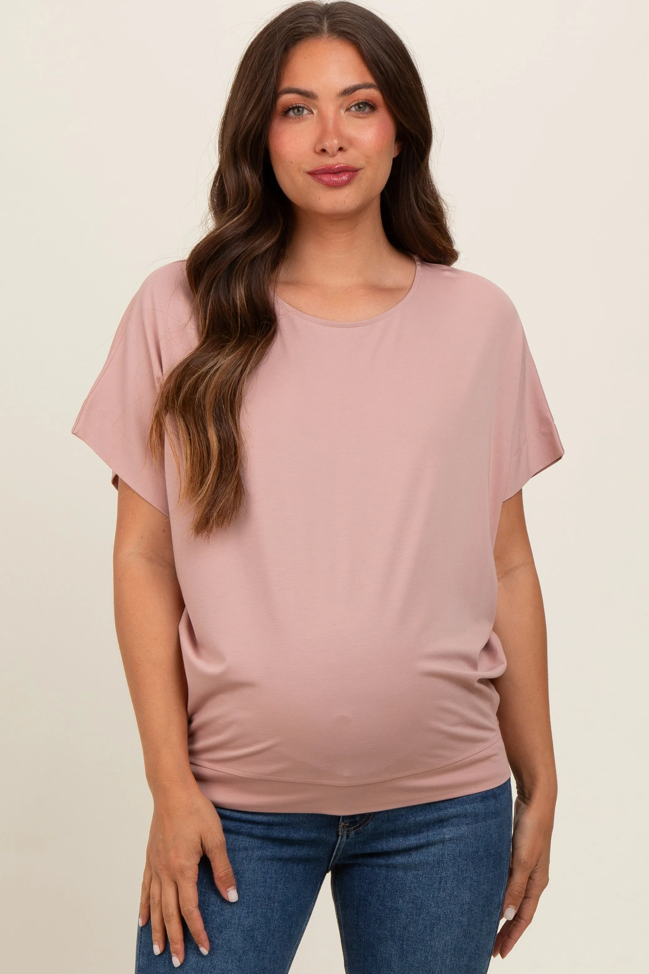 Light Pink Round Neck Dolman Sleeve Maternity Top sold by Pinkblush
