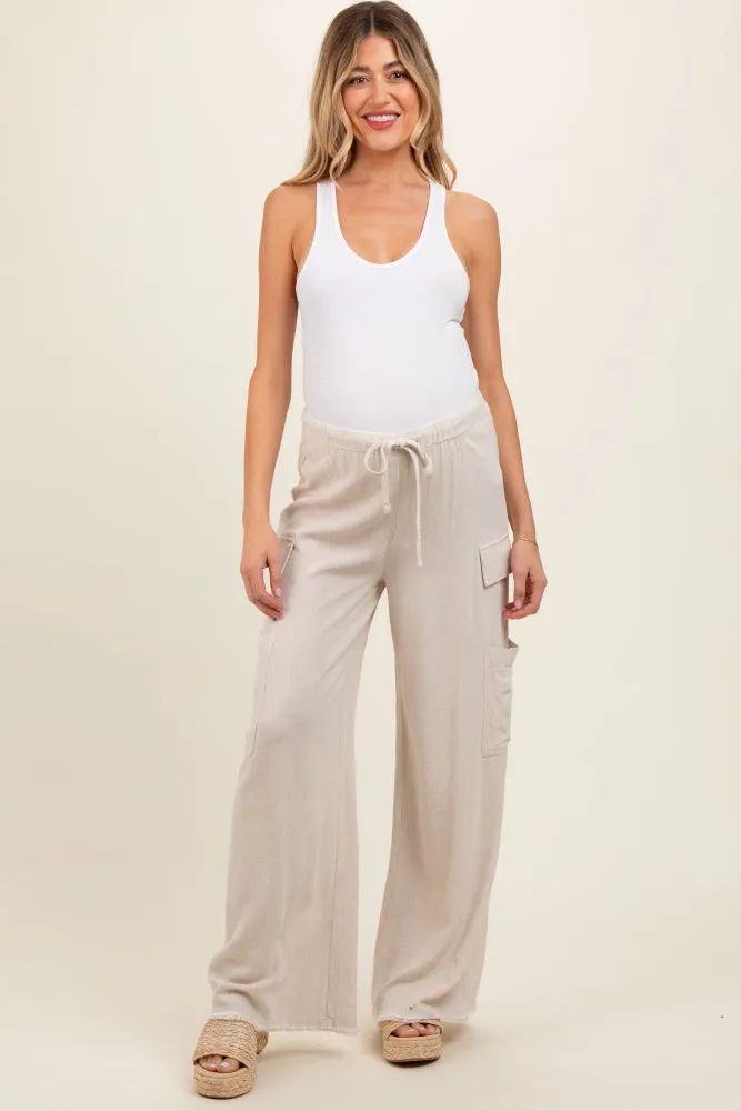Cream Pocketed Drawstring Maternity Pants sold by Pinkblush product image thumbnail 2
