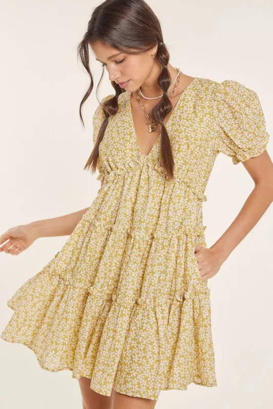 Honey Floral Puff Sleeve Babydoll Mini Dress sold by Pinkblush
