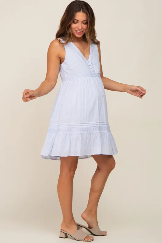 Light Blue Button Front Crochet Accent Maternity Dress sold by Pinkblush