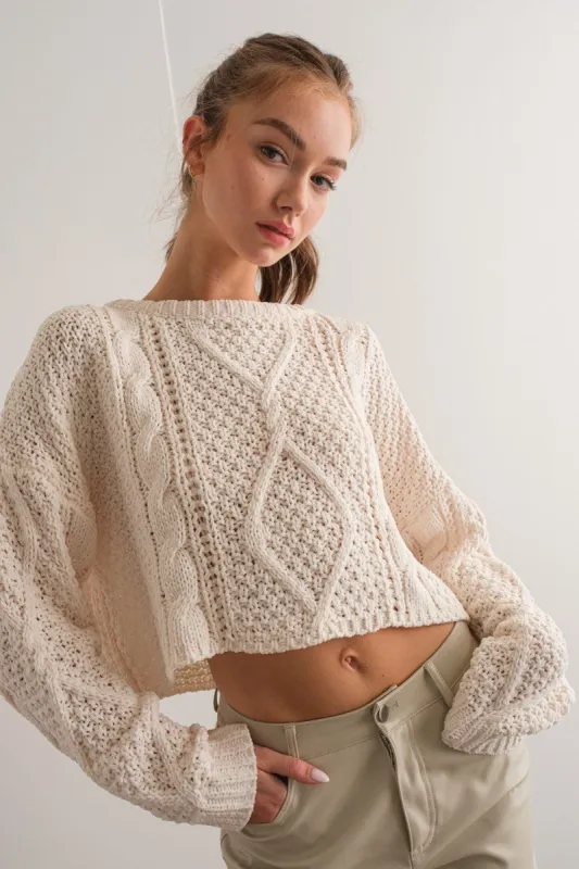 Ivory Loose Fit Cable Knit Sweater Pullover sold by Pinkblush