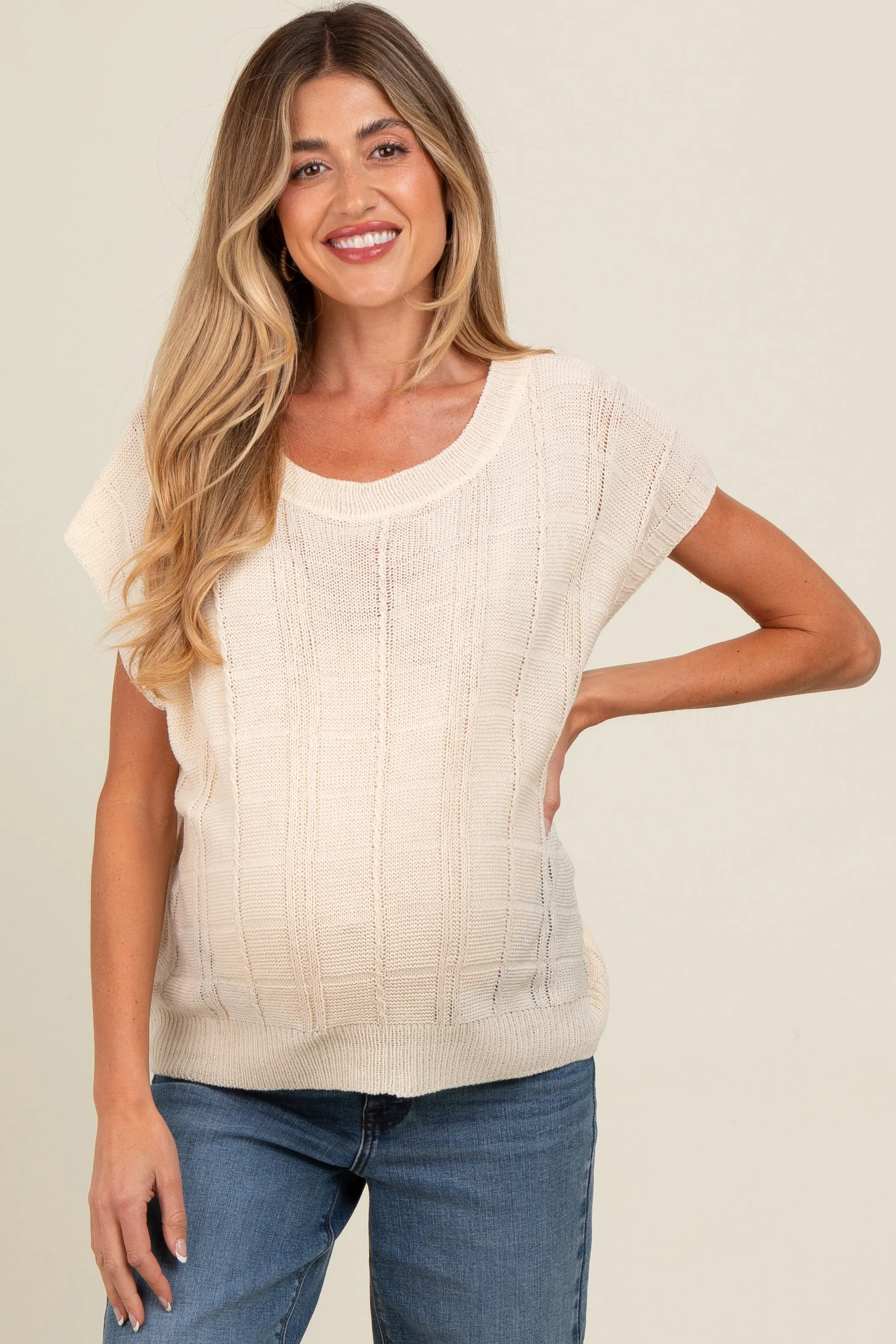 Cream Knit Short Sleeve Sweater Maternity Top sold by Pinkblush product image thumbnail 2