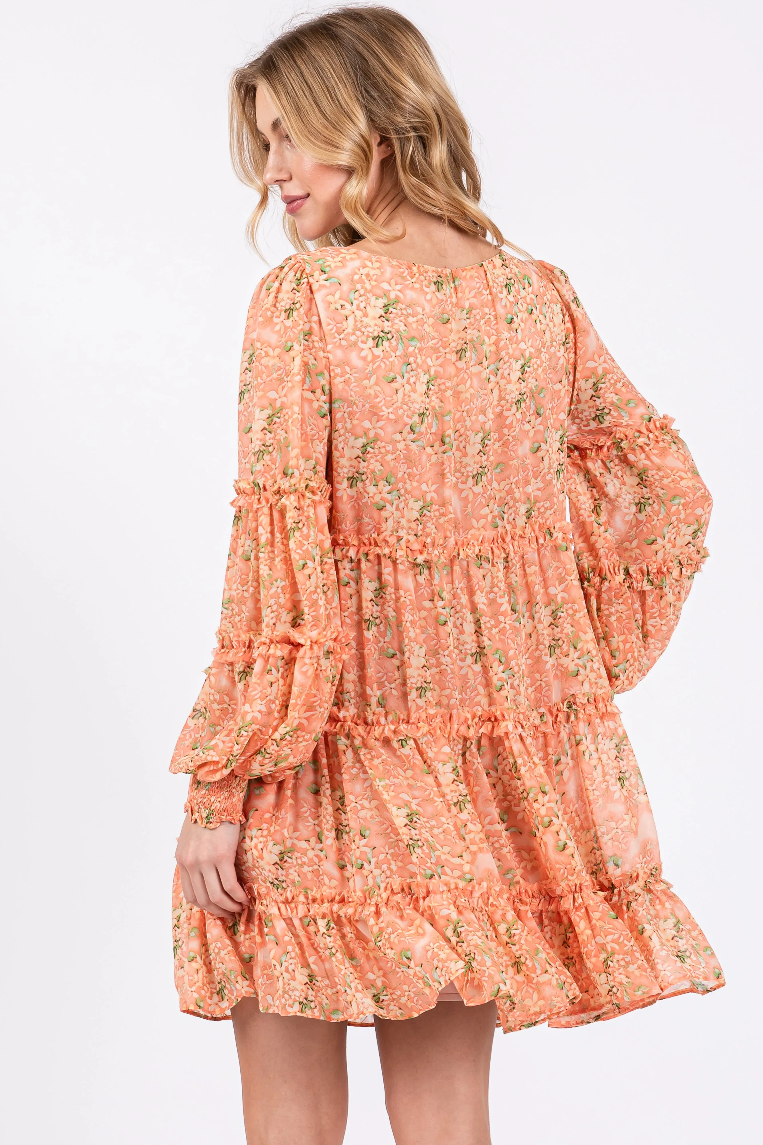 Peach Floral Ruffle Tiered Dress sold by Pinkblush product image thumbnail 3