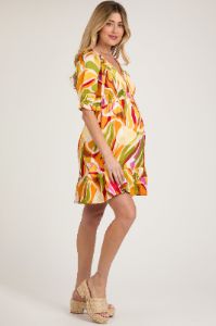 Yellow Abstract Print Smocked Maternity Dress sold by Pinkblush