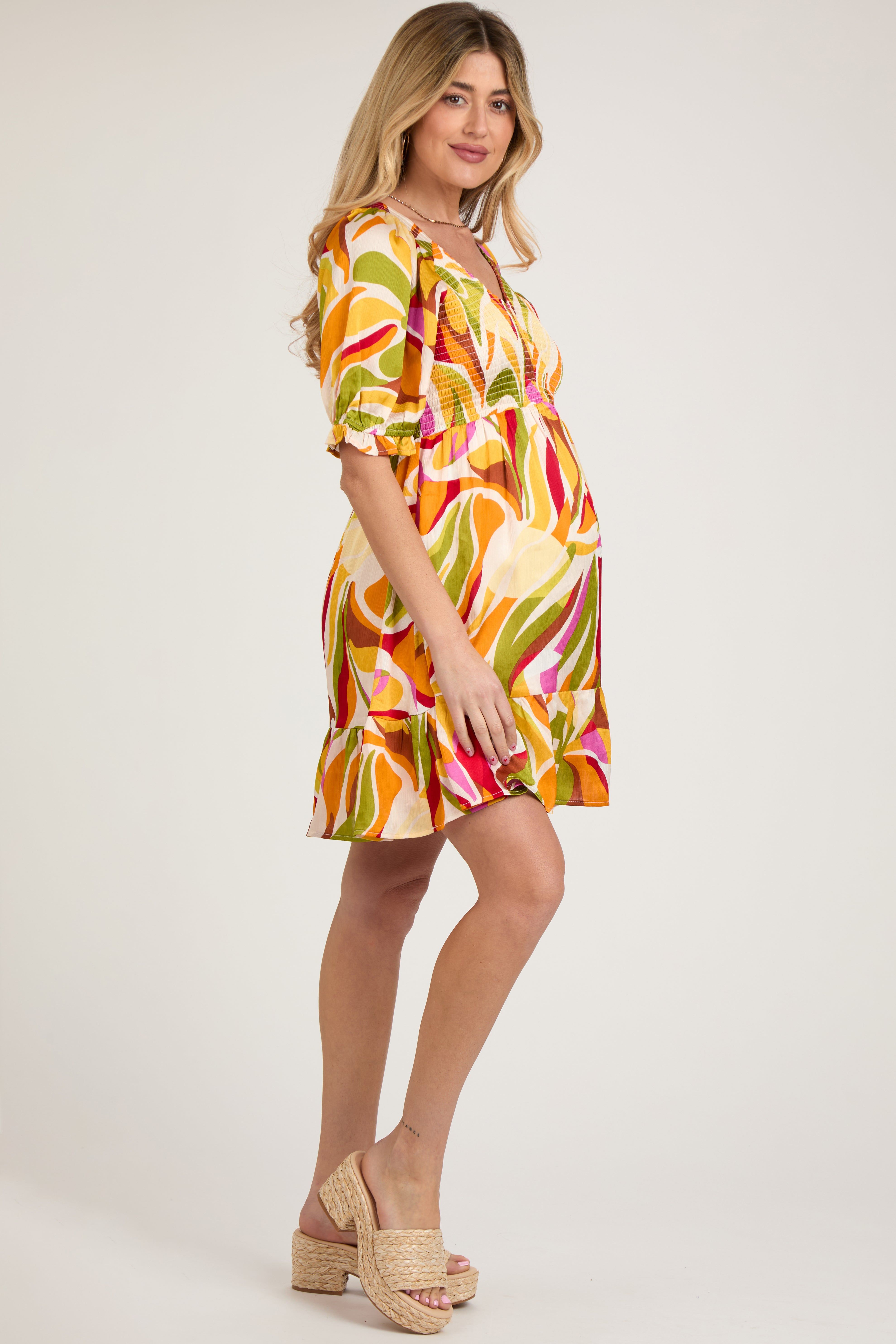 Yellow Abstract Print Smocked Maternity Dress sold by Pinkblush product image thumbnail 2