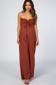 Rust Sleeveless Wide Leg Maternity Jumpsuit sold by Pinkblush