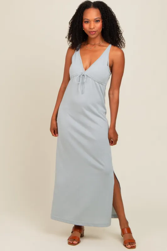 Light Blue V-Neck Side Slit Maxi Dress sold by Pinkblush