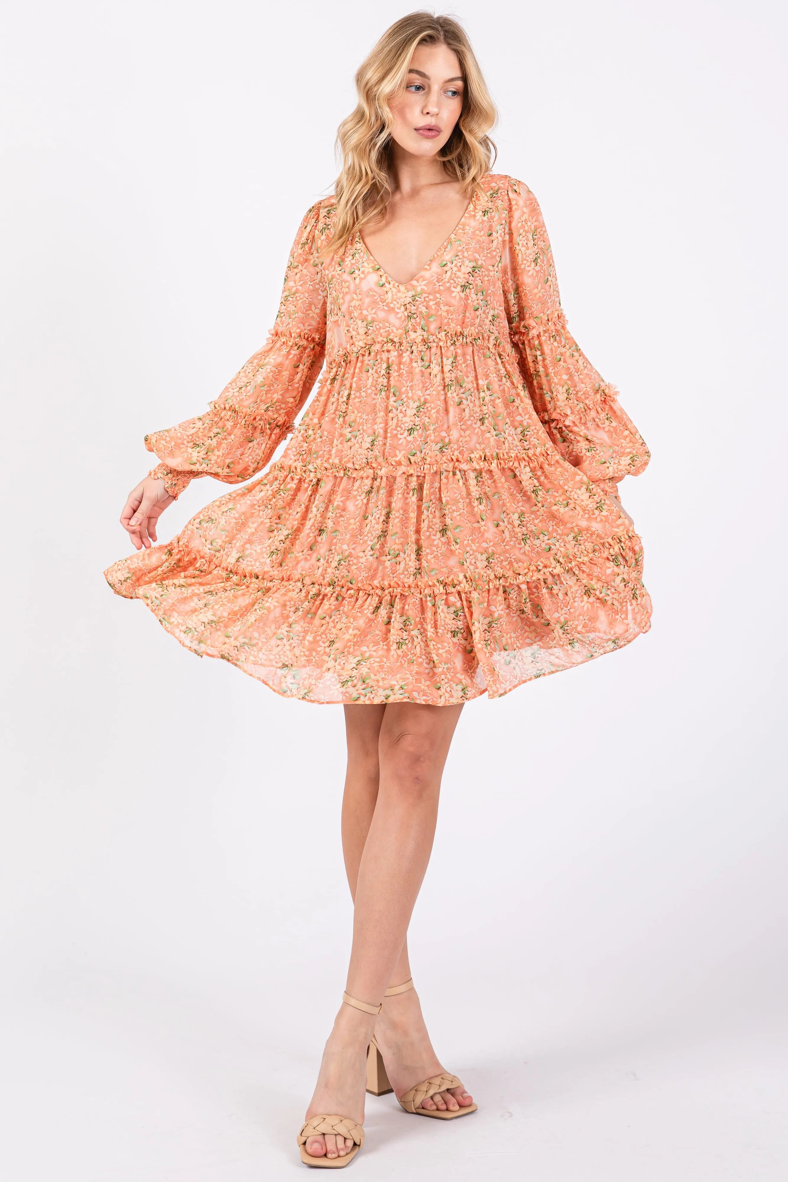 Peach Floral Ruffle Tiered Dress sold by Pinkblush product image thumbnail 4
