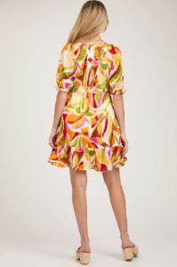 Yellow Abstract Print Smocked Maternity Dress sold by Pinkblush