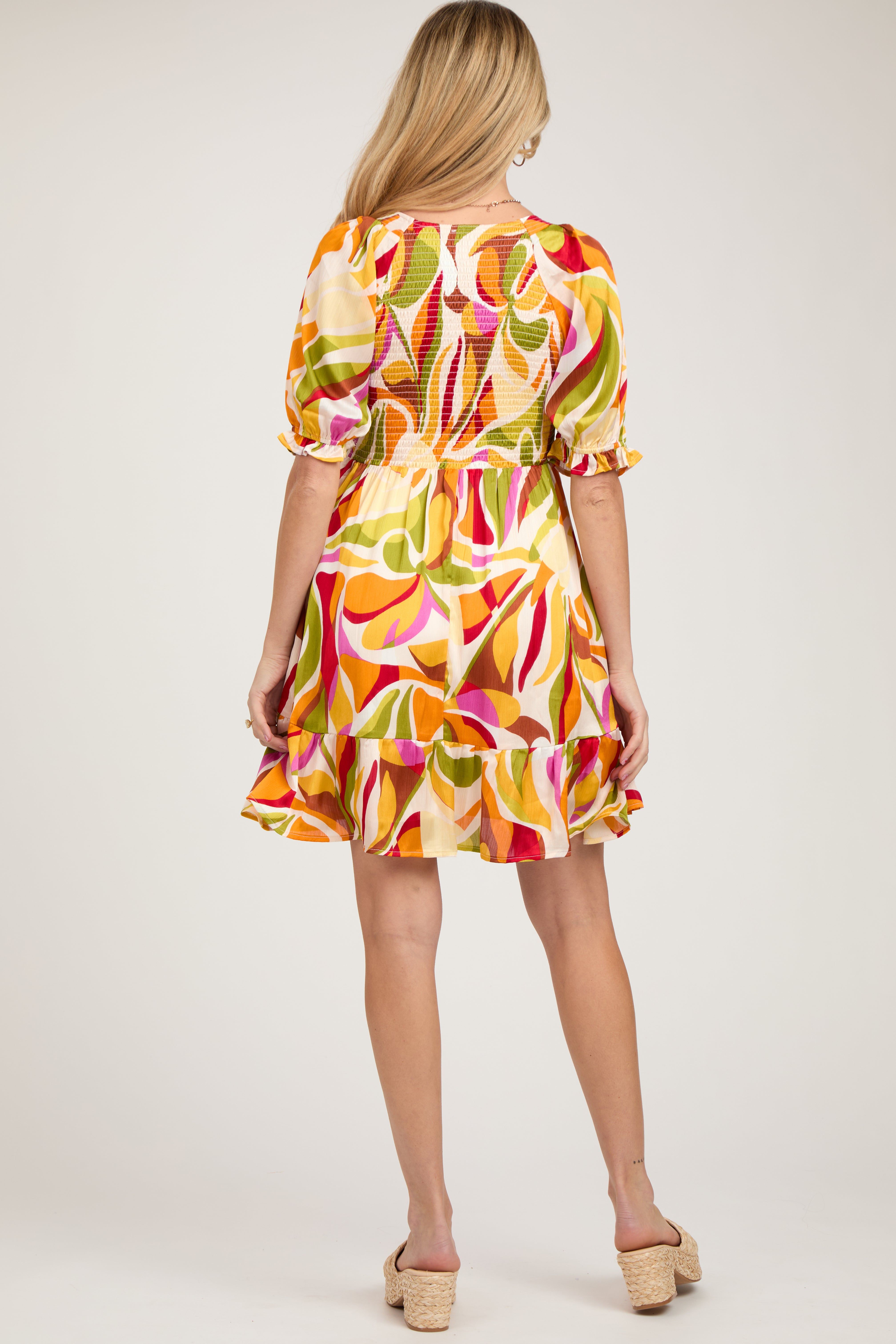 Yellow Abstract Print Smocked Maternity Dress sold by Pinkblush product image thumbnail 3