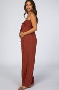 Rust Sleeveless Wide Leg Maternity Jumpsuit sold by Pinkblush