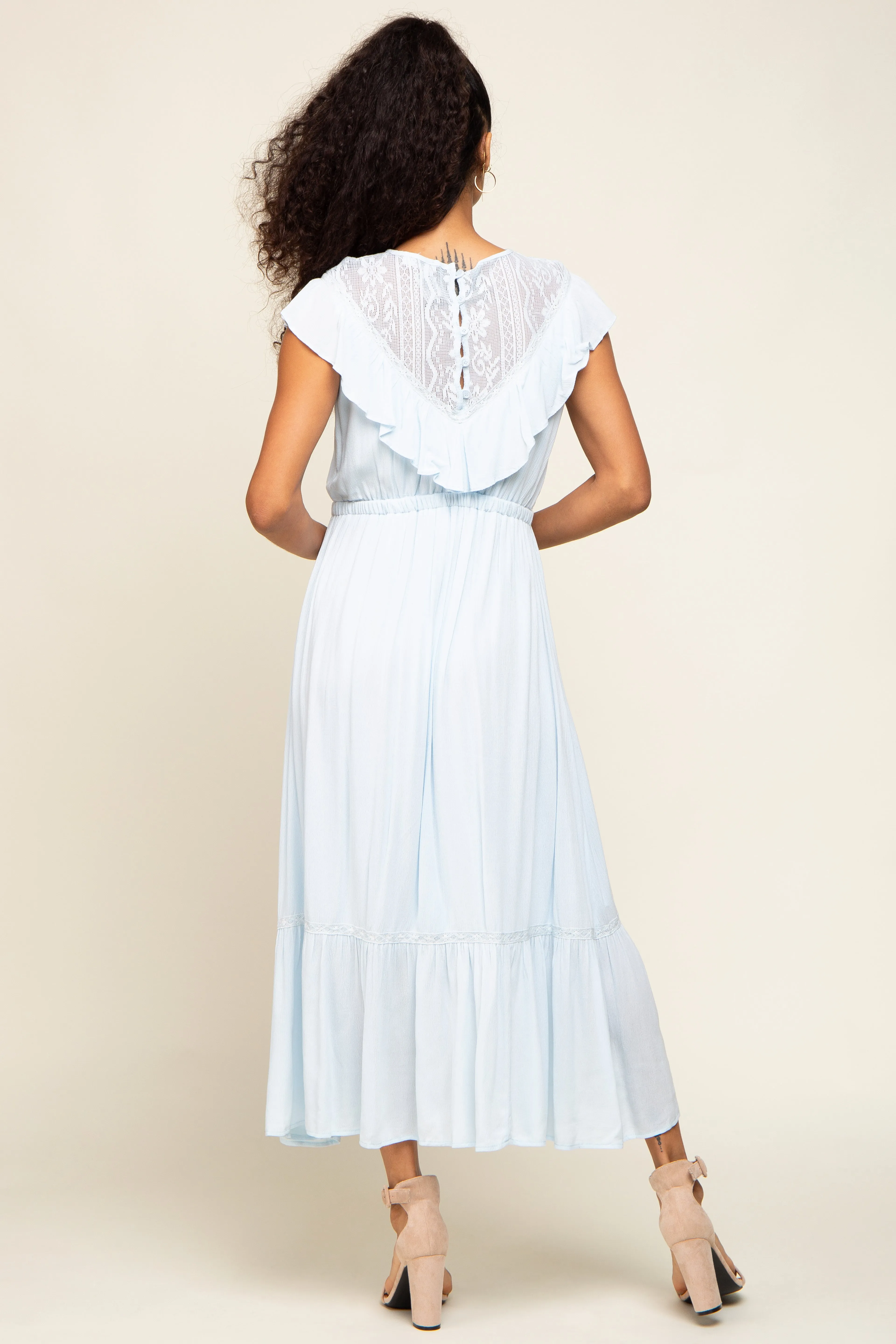 Light Blue Lace Inset Ruffle Midi Dress sold by Pinkblush product image thumbnail 3