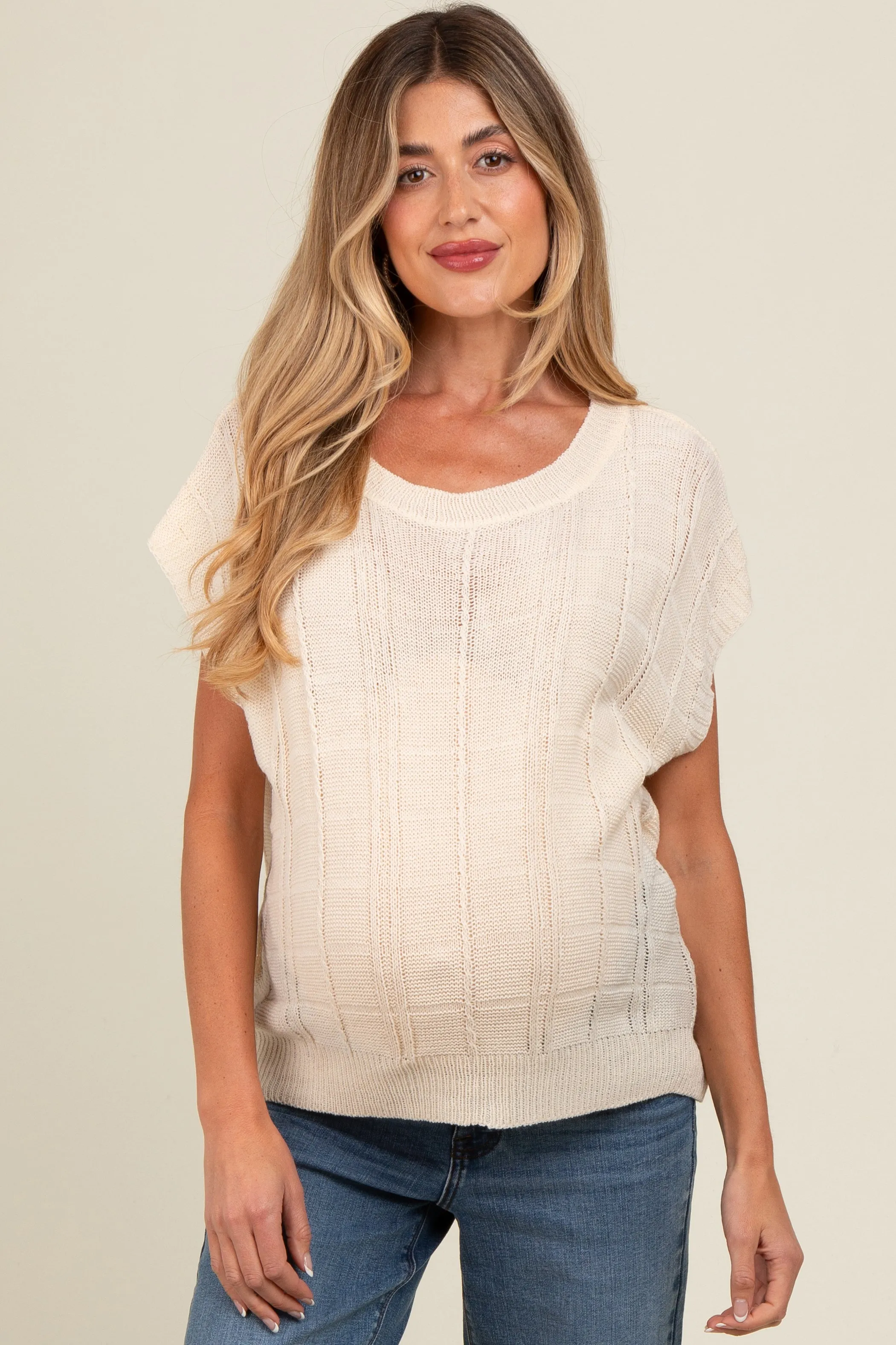 Cream Knit Short Sleeve Sweater Maternity Top sold by Pinkblush