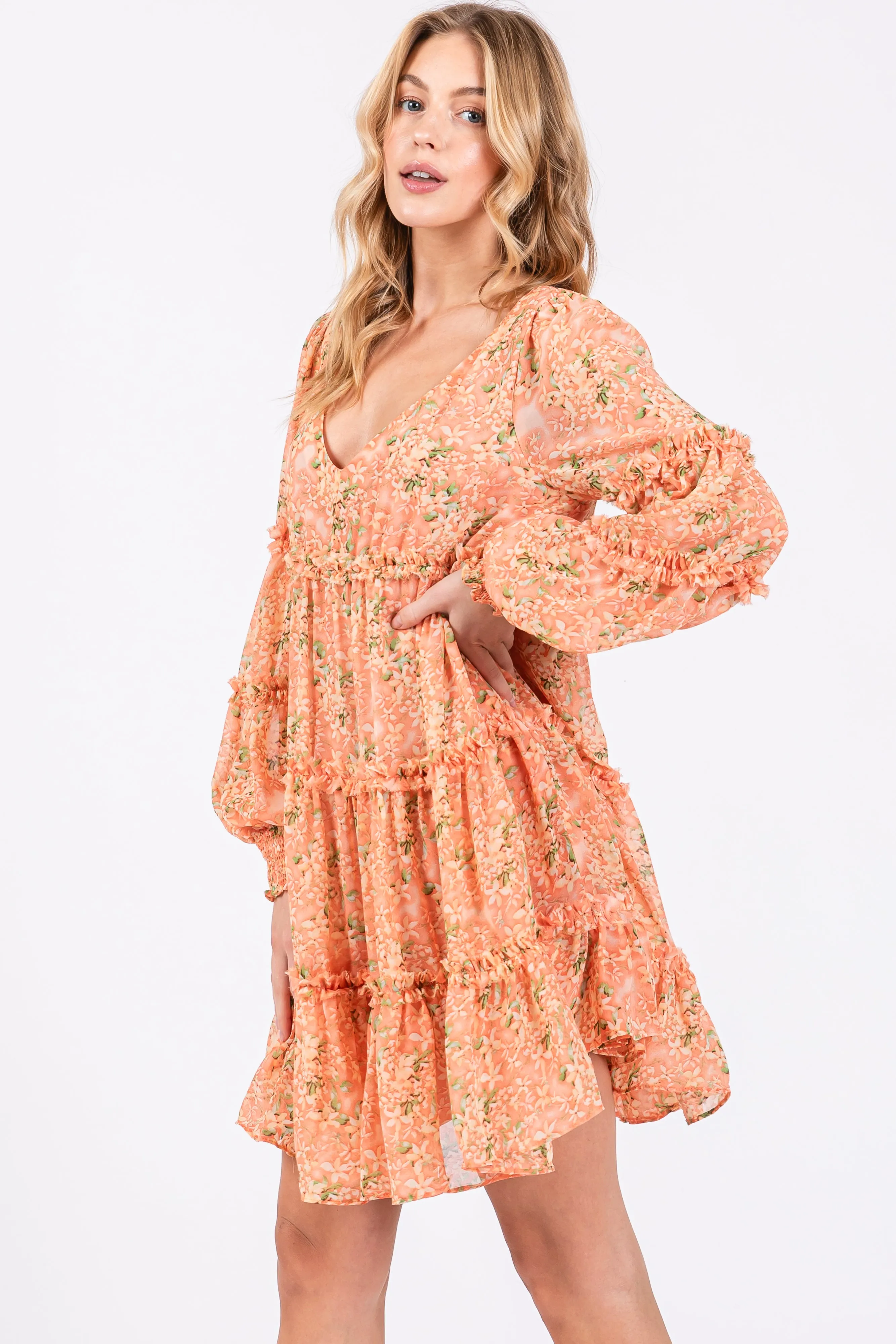 Peach Floral Ruffle Tiered Dress sold by Pinkblush product image thumbnail 2