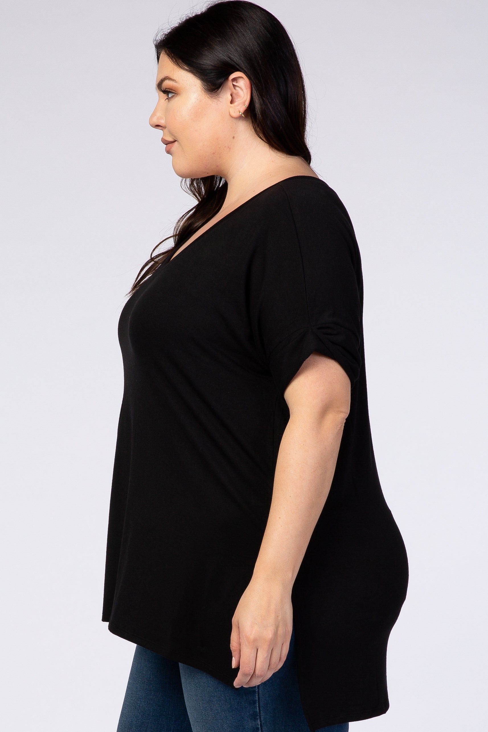 Black V-Neck Hi-Low Plus Top sold by Pinkblush product image thumbnail 3