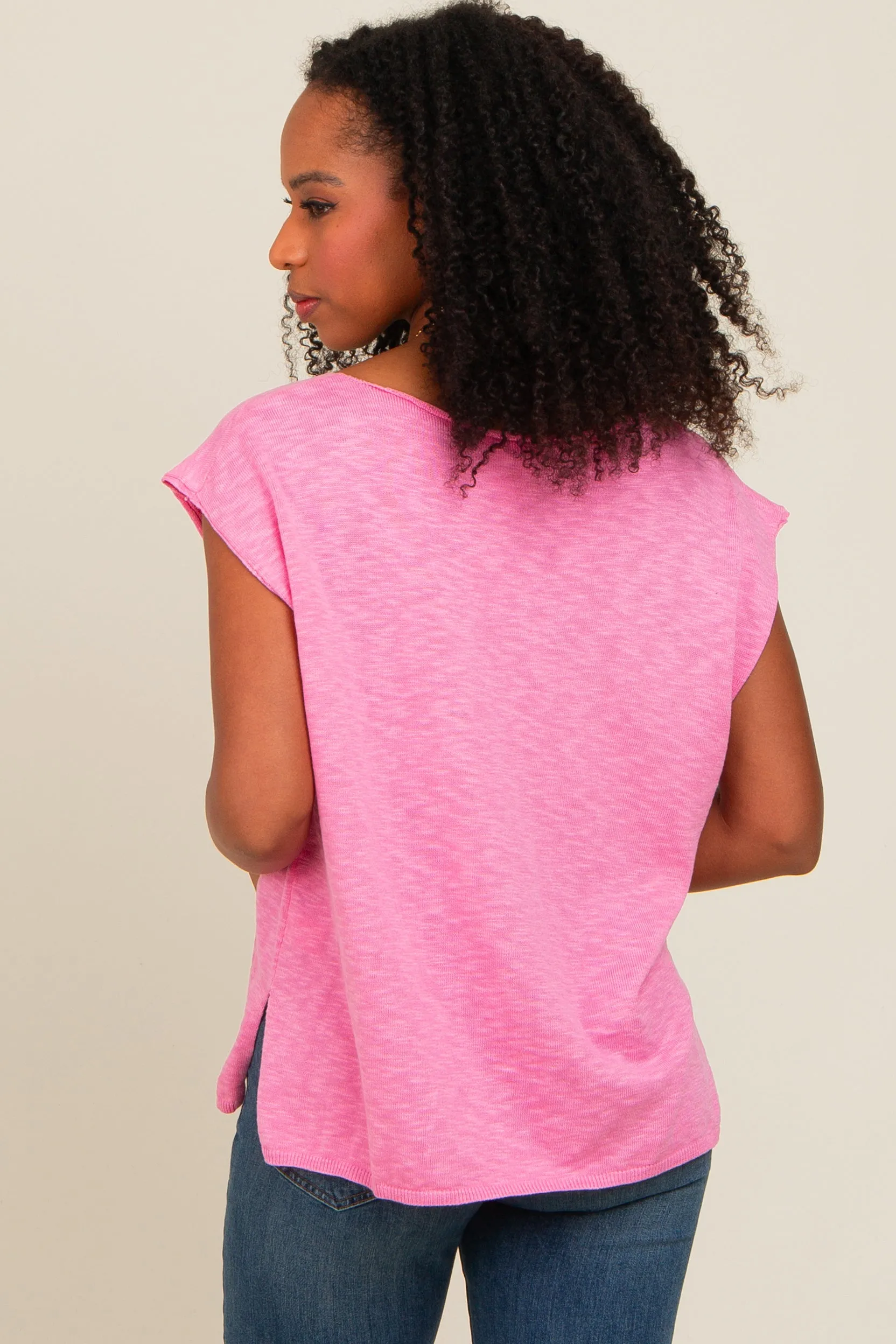 Pink Two Tone Split V-Neck Dolman Short Sleeve Top sold by Pinkblush product image thumbnail 4
