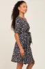 Black Floral Wrap Front V-Neck Short Sleeve Dress sold by Pinkblush