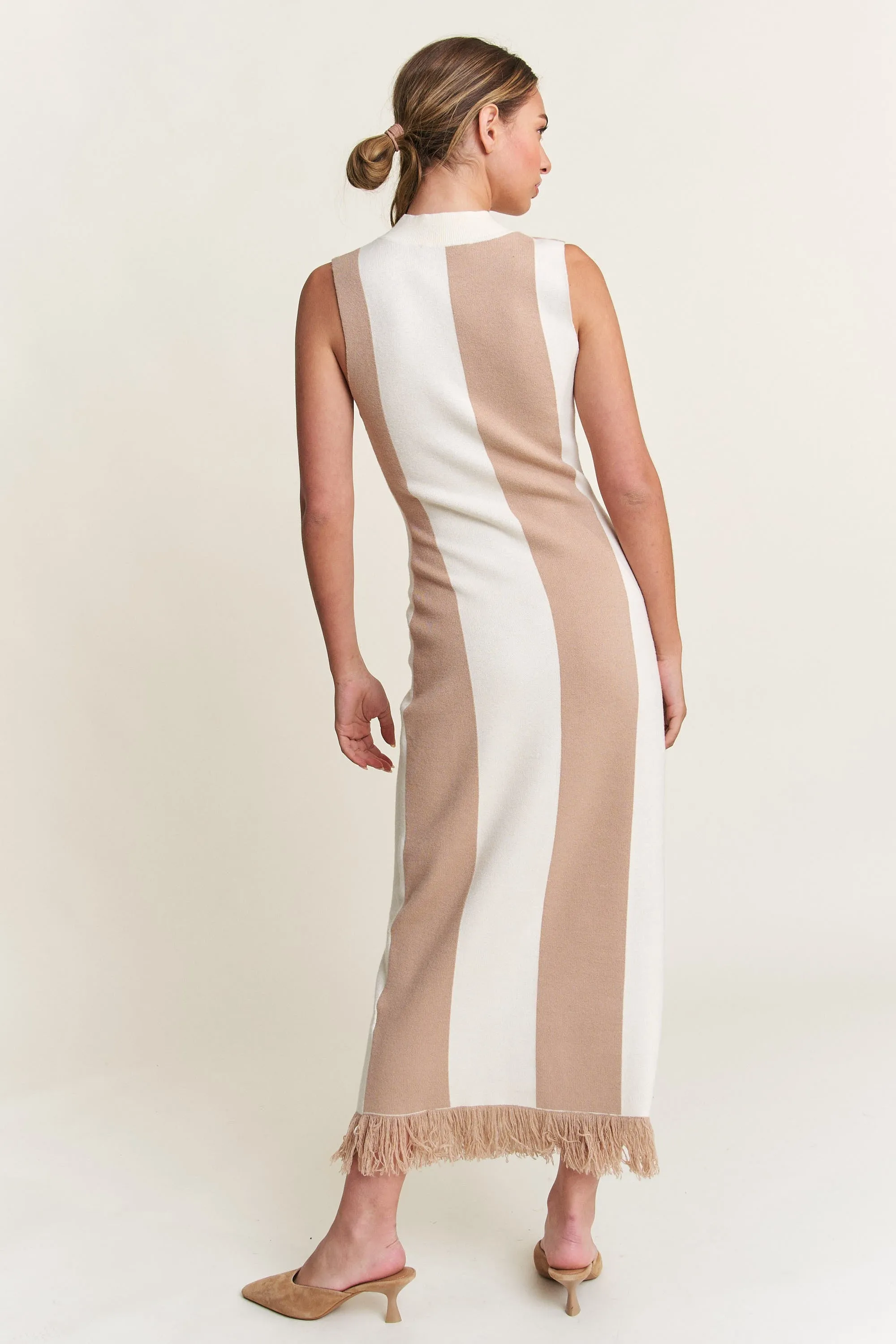 Ivory Striped Knit Fringe Hem Maxi Dress sold by Pinkblush product image thumbnail 3