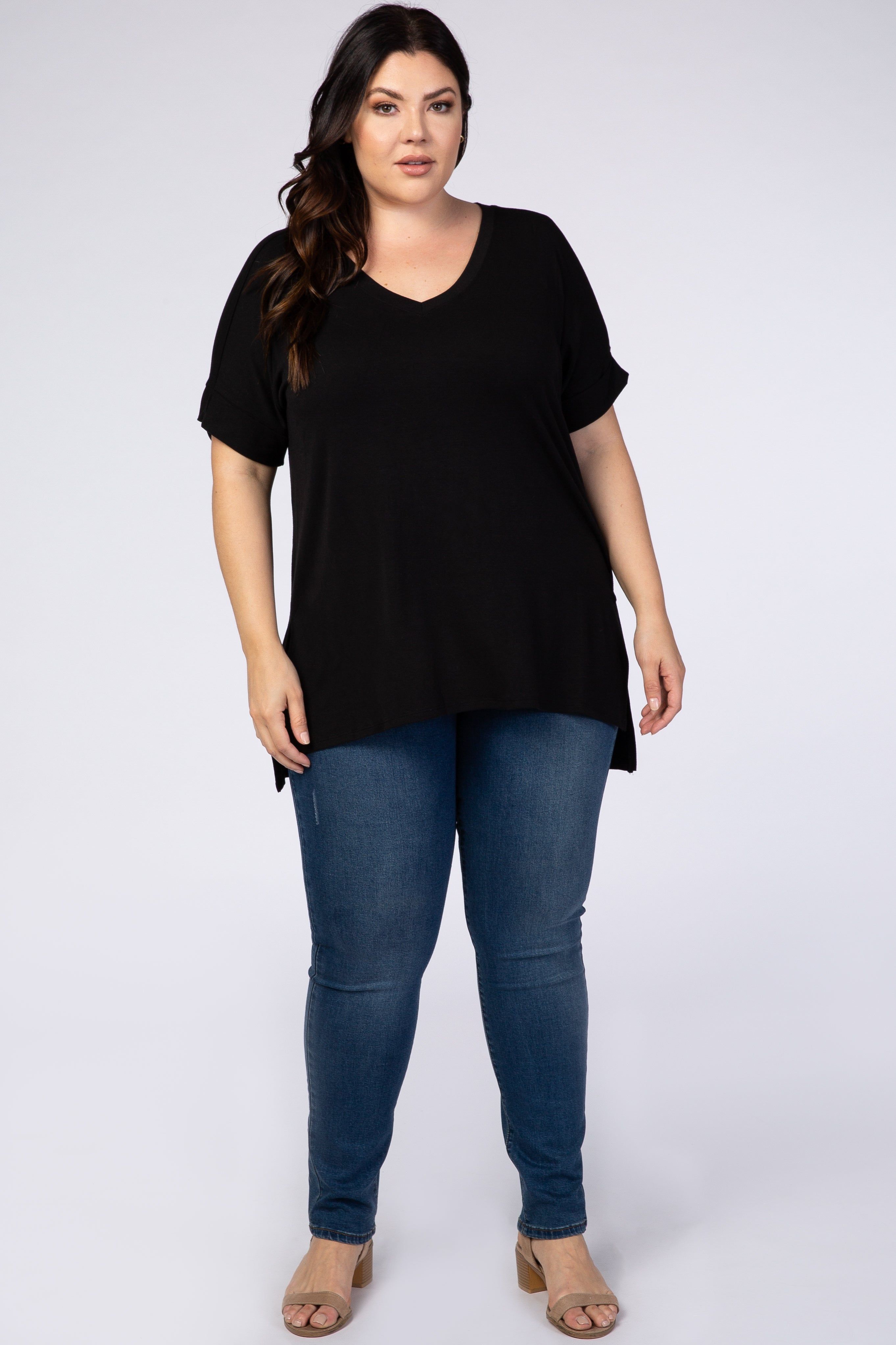 Black V-Neck Hi-Low Plus Top sold by Pinkblush product image thumbnail 2