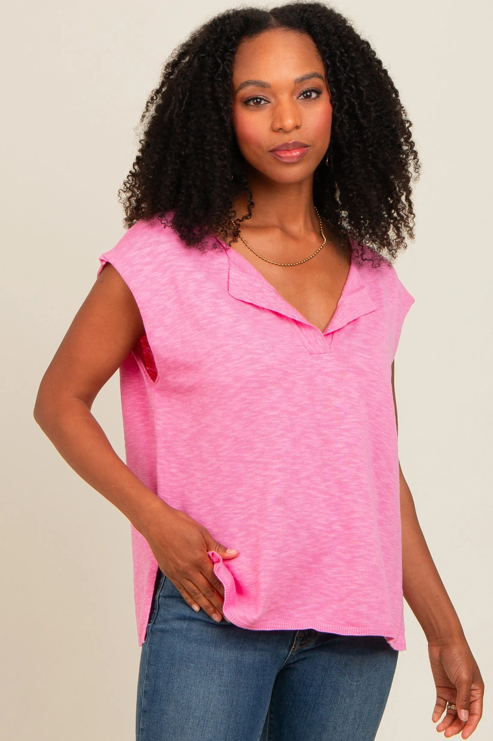 Pink Two Tone Split V-Neck Dolman Short Sleeve Top sold by Pinkblush product image thumbnail 2