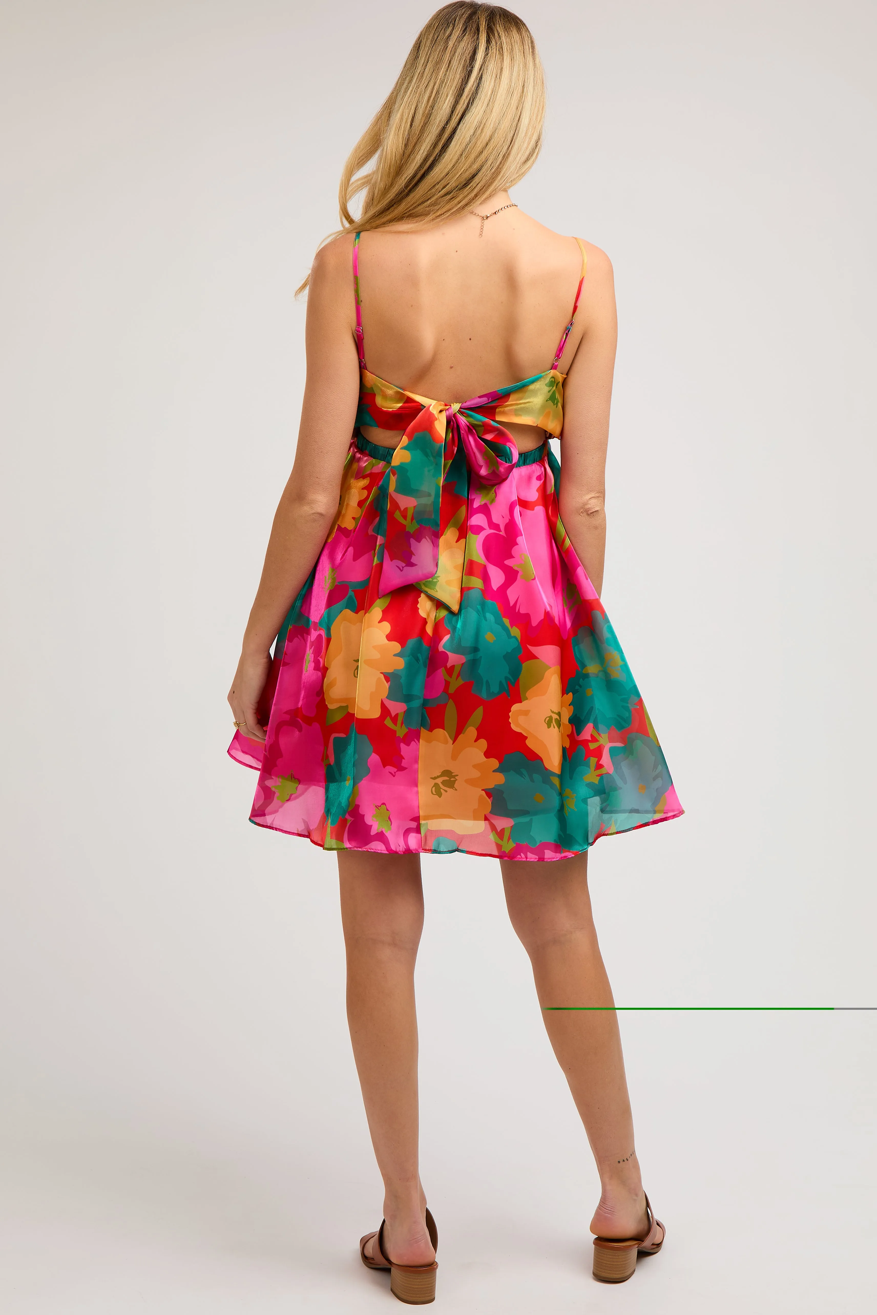 Red Floral Organza Square Neck Back Tie Maternity Dress sold by Pinkblush product image thumbnail 3