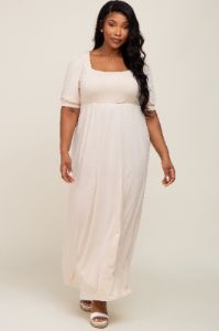 Cream Puff Sleeve Maxi Plus Dress sold by Pinkblush