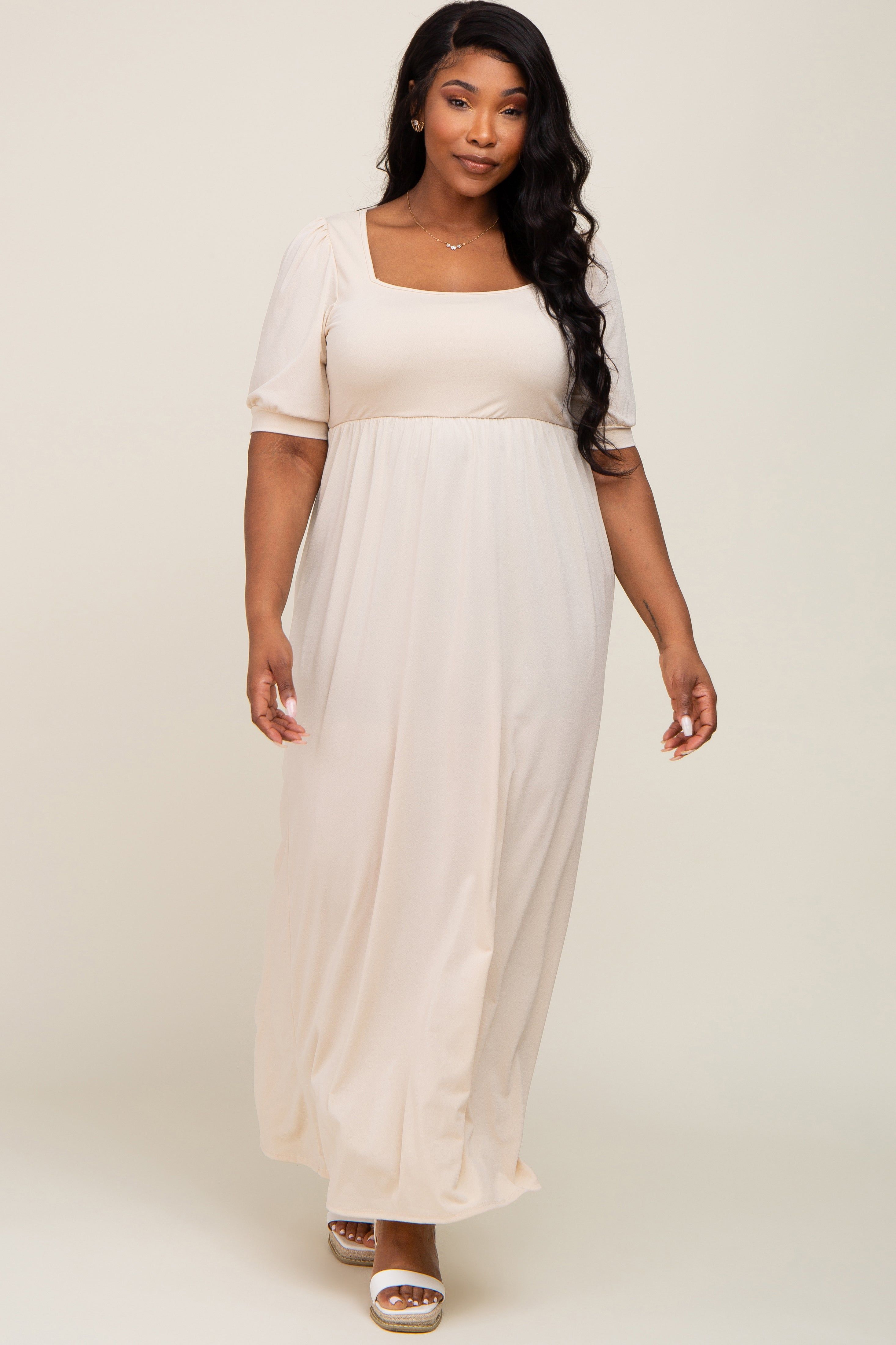 Cream Puff Sleeve Maxi Plus Dress sold by Pinkblush product image thumbnail 4