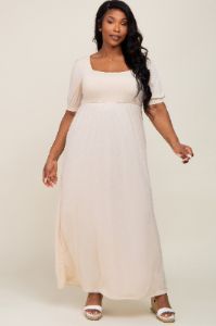 Cream Puff Sleeve Maxi Plus Dress sold by Pinkblush