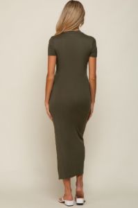 Olive Mock Neck Front Slit Short Sleeve Maternity Maxi Dress sold by Pinkblush