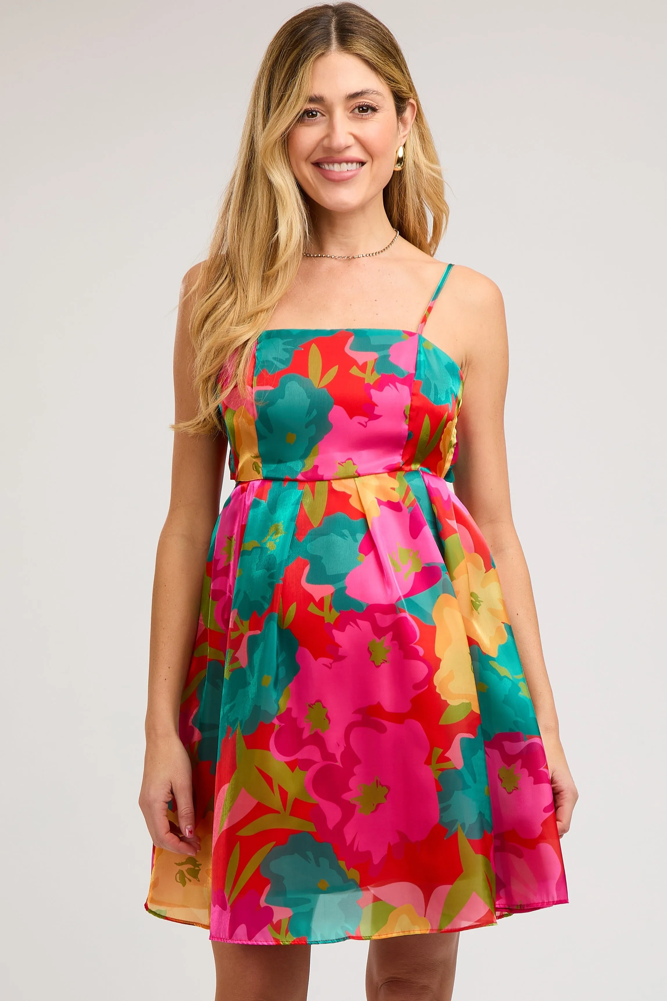 Red Floral Organza Square Neck Back Tie Maternity Dress sold by Pinkblush product image thumbnail 4