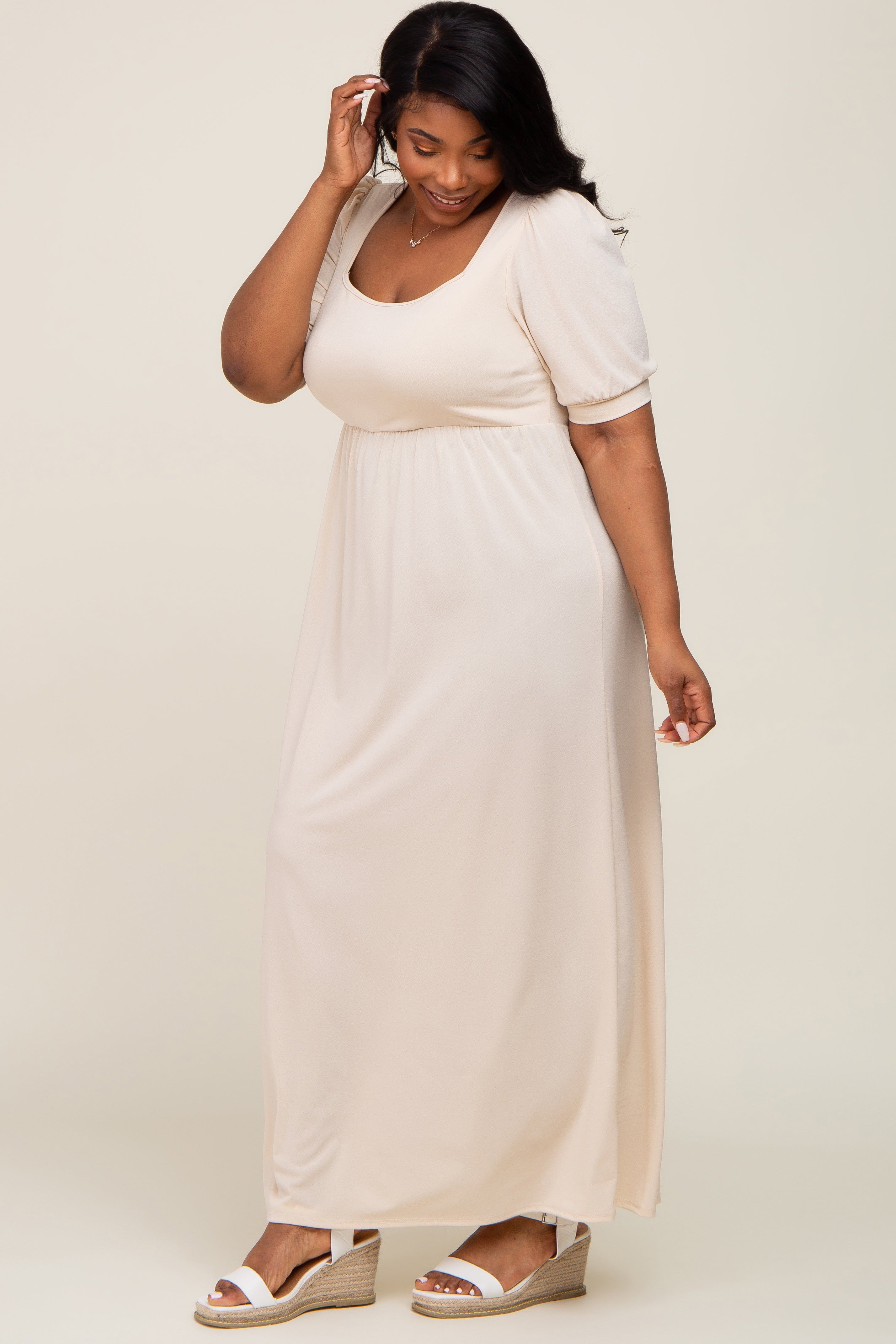 Cream Puff Sleeve Maxi Plus Dress sold by Pinkblush product image thumbnail 2