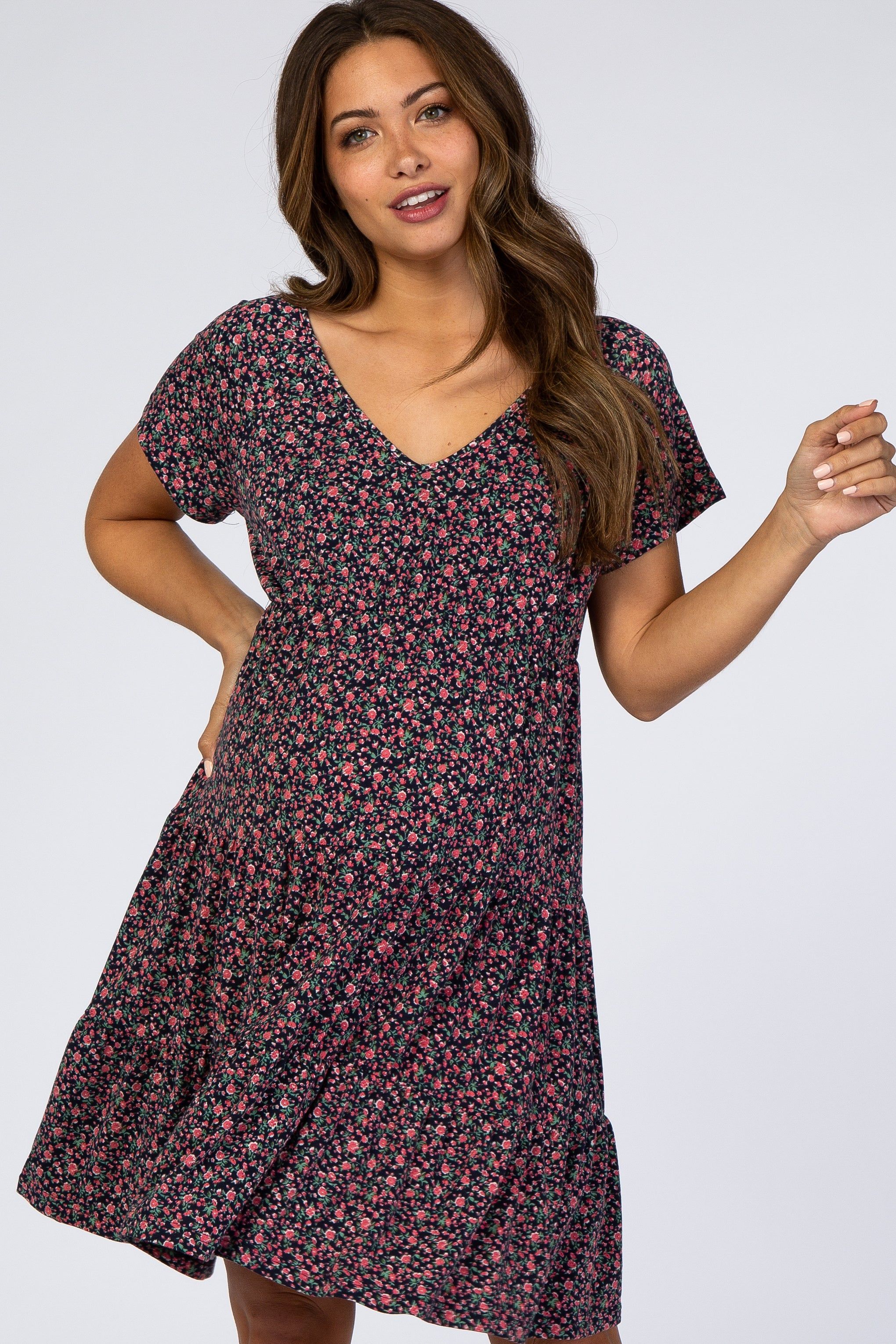 Navy Floral Tiered Maternity Dress sold by Pinkblush product image thumbnail 4