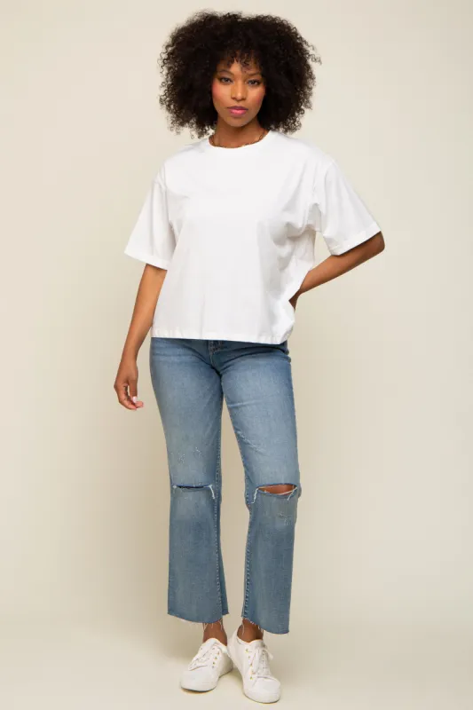 White Basic Rolled Short Sleeve T-Shirt sold by Pinkblush