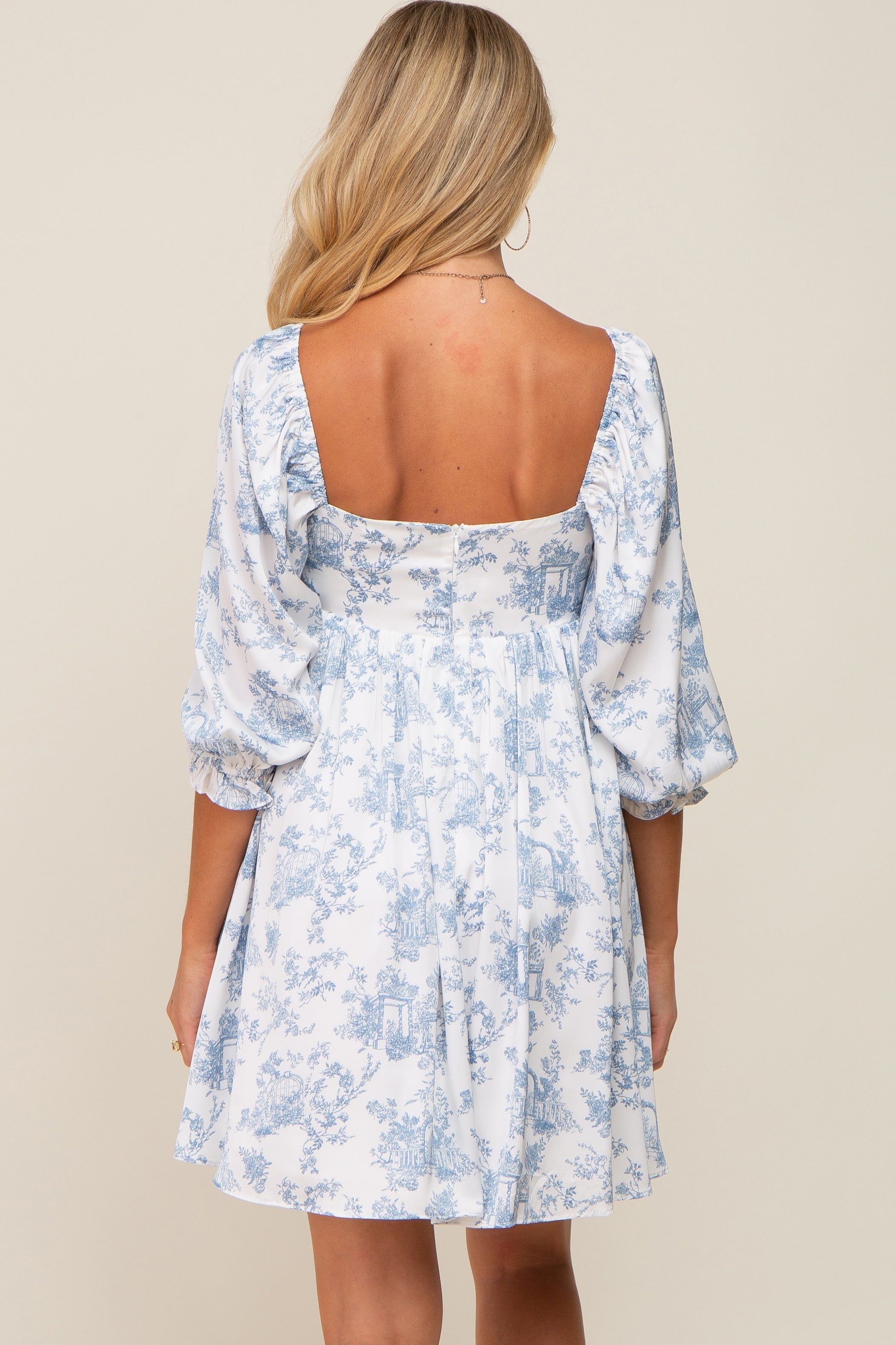 White Floral Puff Sleeve Satin Maternity Dress sold by Pinkblush product image thumbnail 3