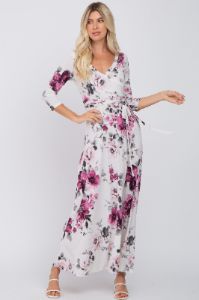 Cream Floral Wrap Maxi Dress sold by Pinkblush