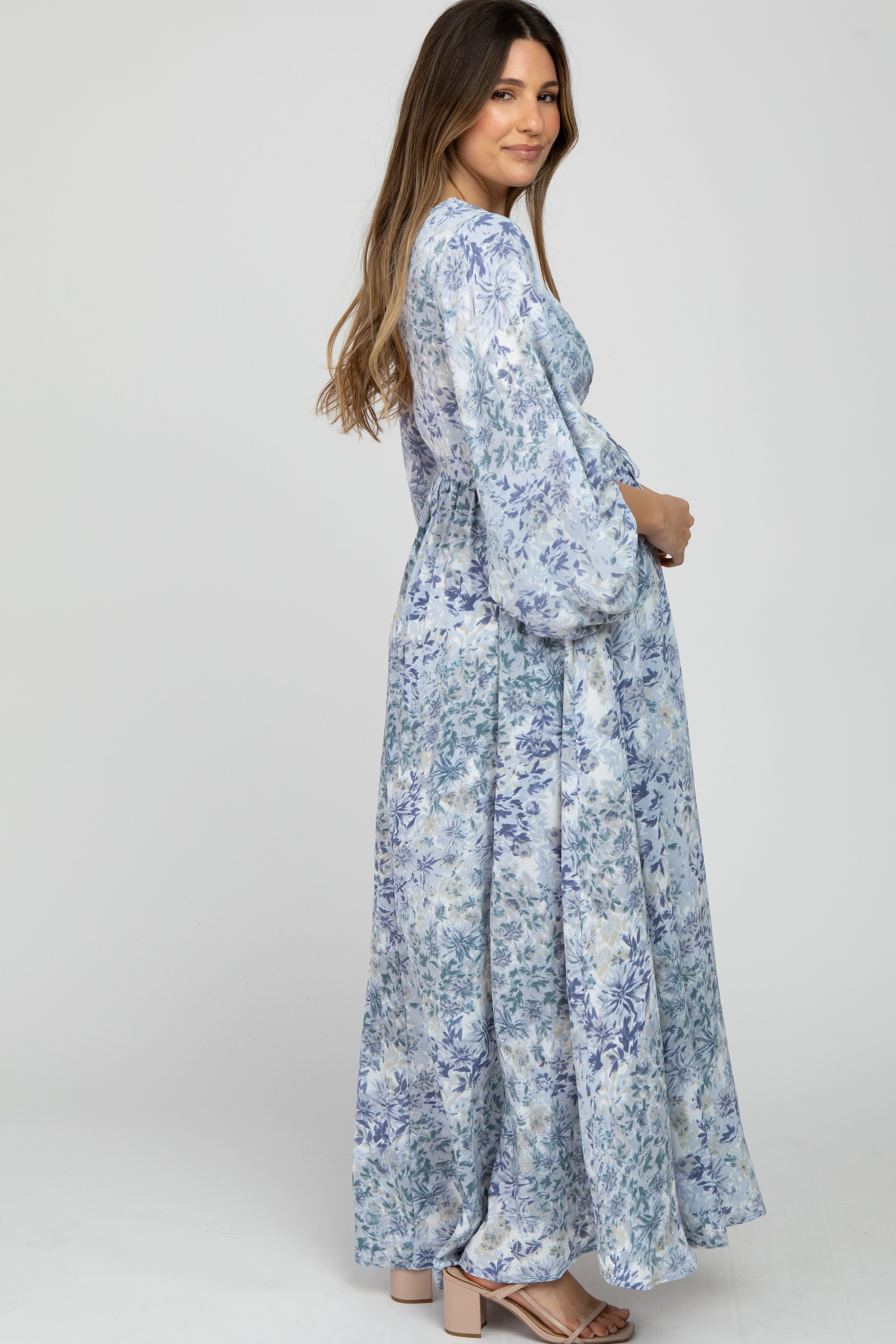 Blue Floral Front Cutout Maternity Maxi Dress sold by Pinkblush product image thumbnail 3