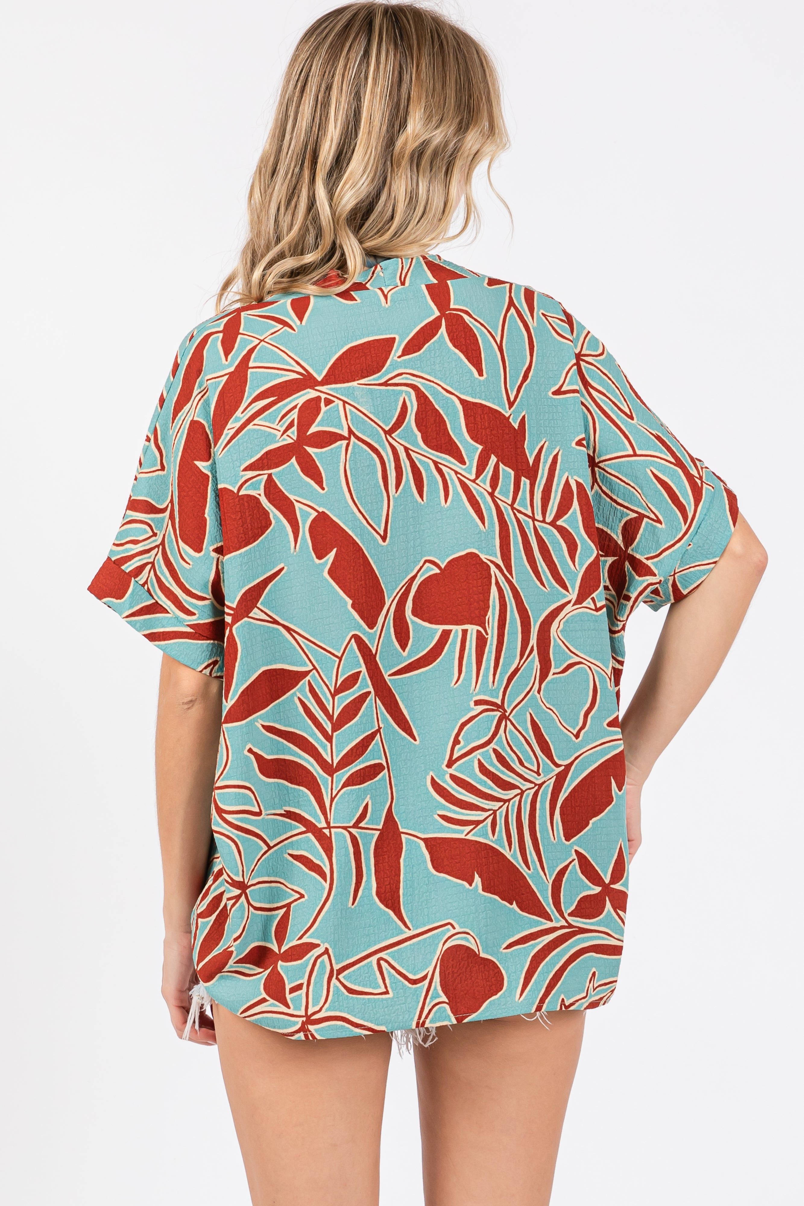 Teal Floral Short Sleeve Blouse sold by Pinkblush product image thumbnail 3