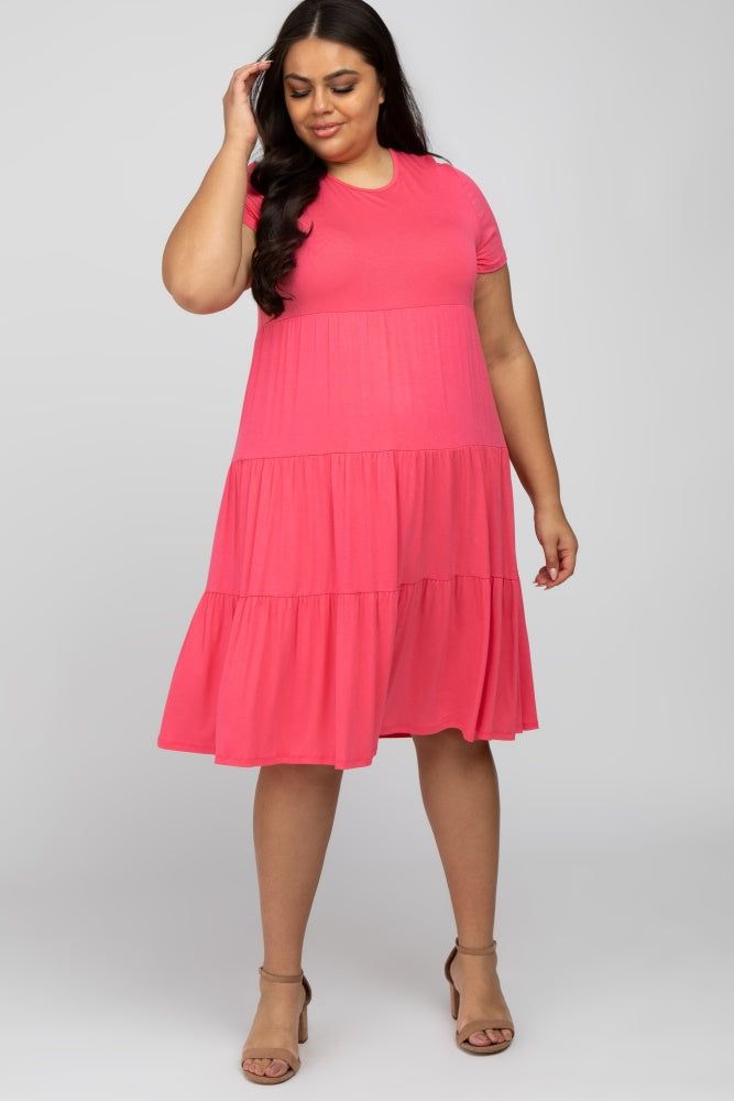 Hot Pink Tiered Plus Dress sold by Pinkblush