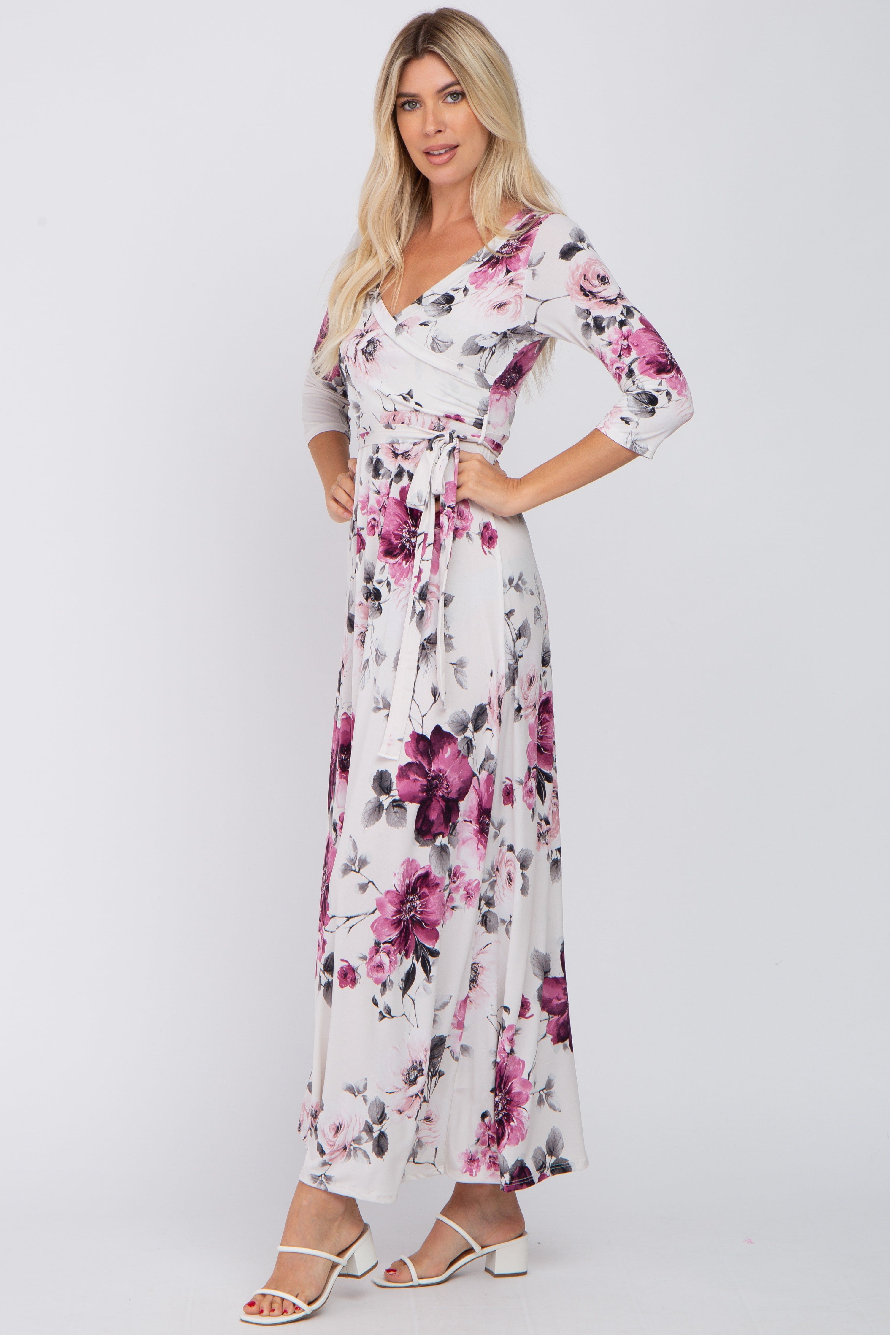 Cream Floral Wrap Maxi Dress sold by Pinkblush product image thumbnail 2