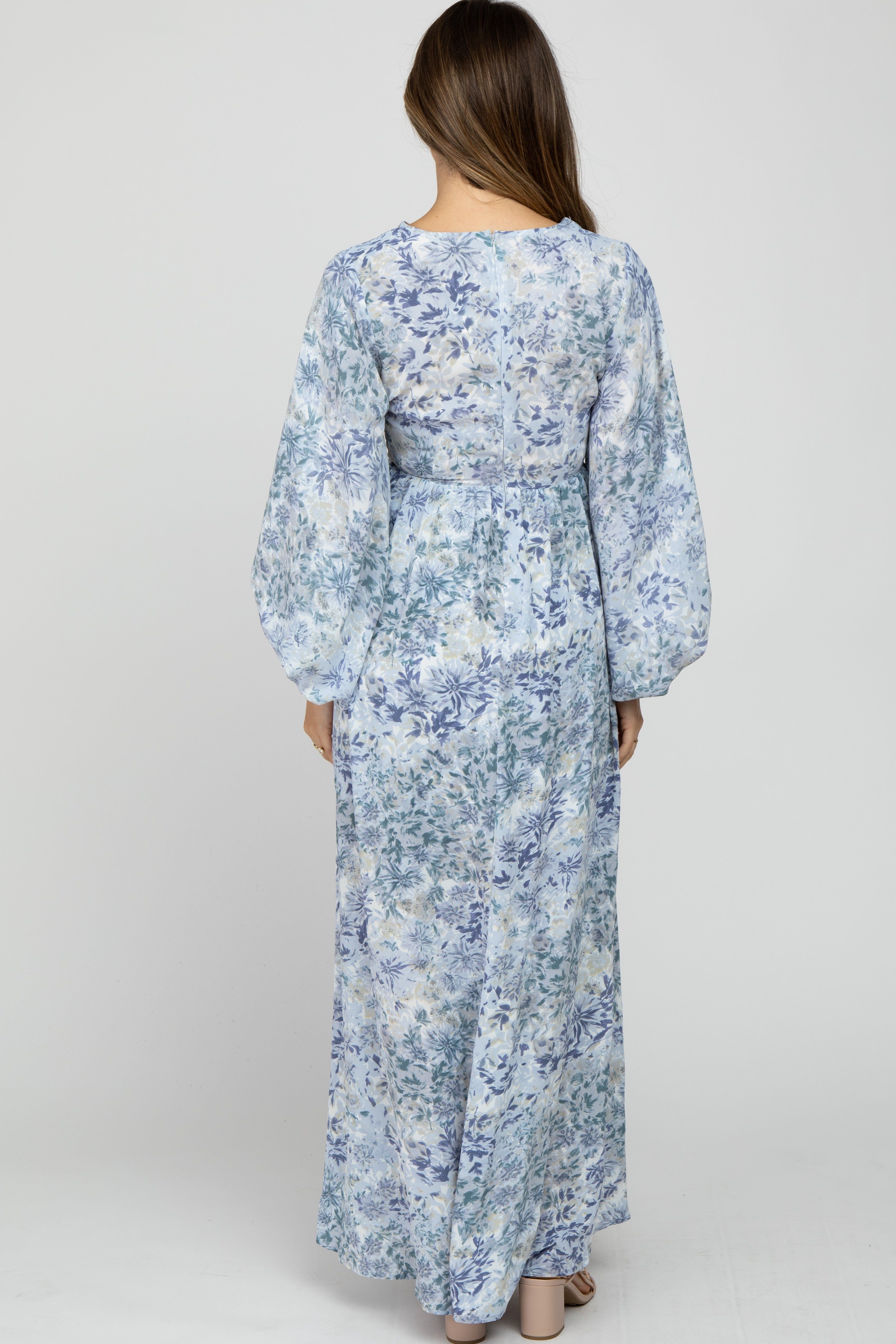 Blue Floral Front Cutout Maternity Maxi Dress sold by Pinkblush product image thumbnail 4