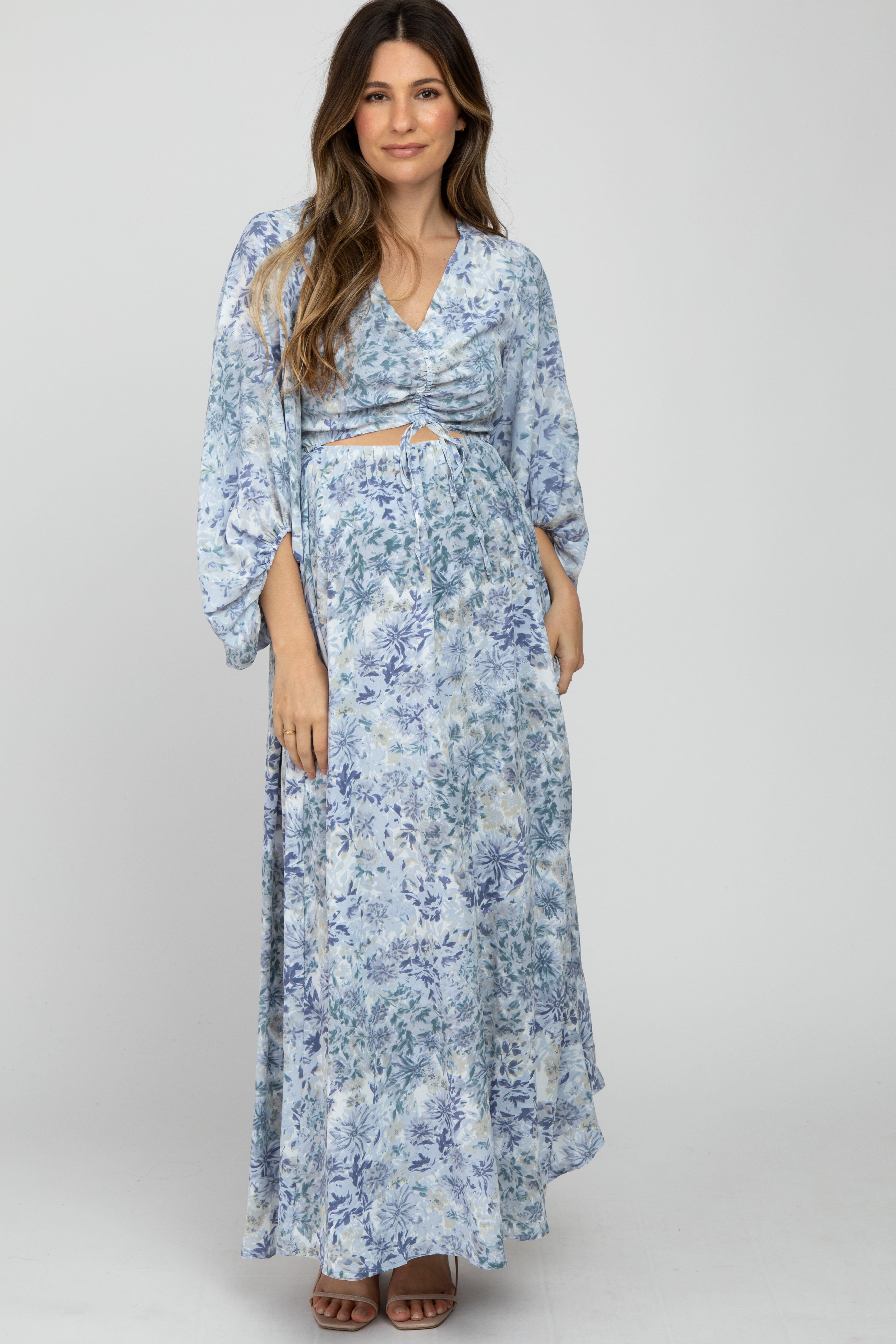 Blue Floral Front Cutout Maternity Maxi Dress sold by Pinkblush