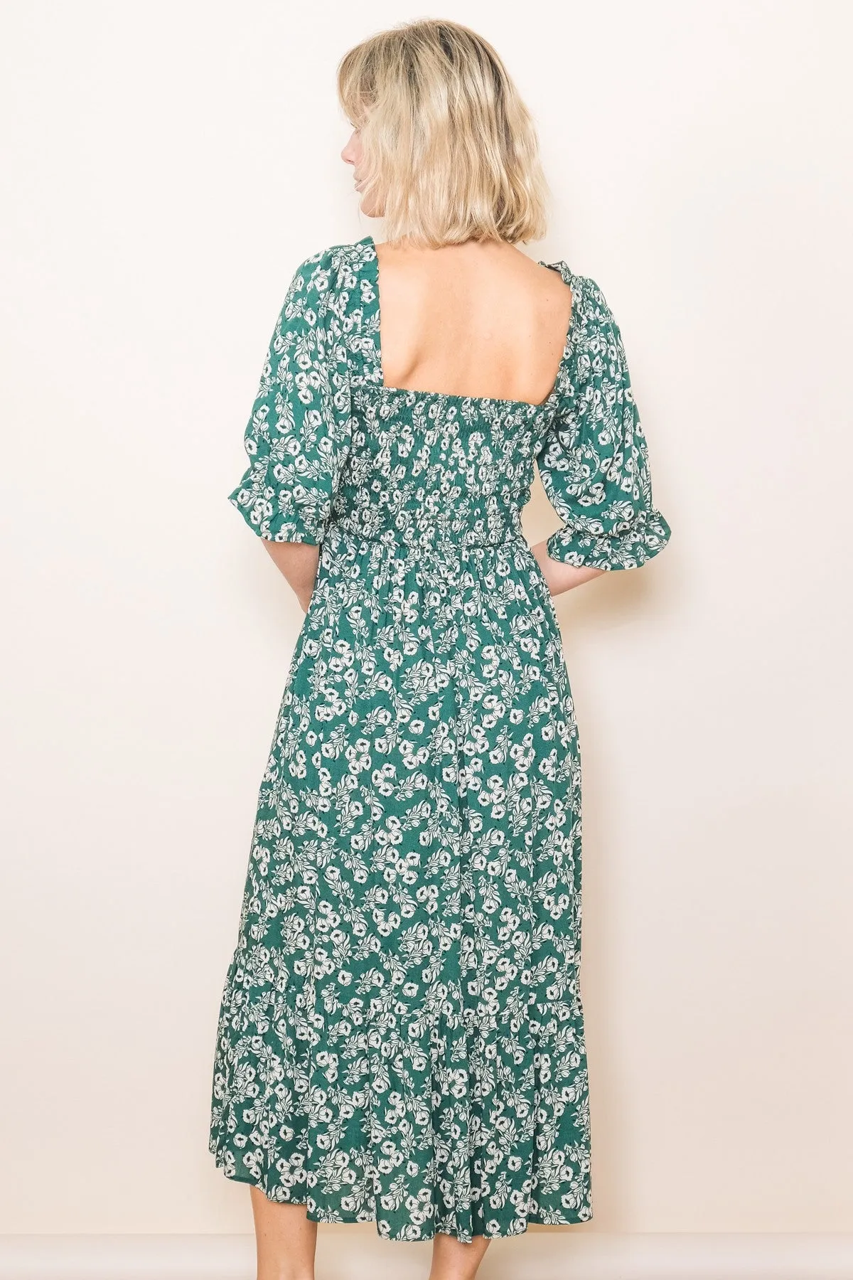 Green Square Neck Smocked Dress sold by Pinkblush product image thumbnail 3