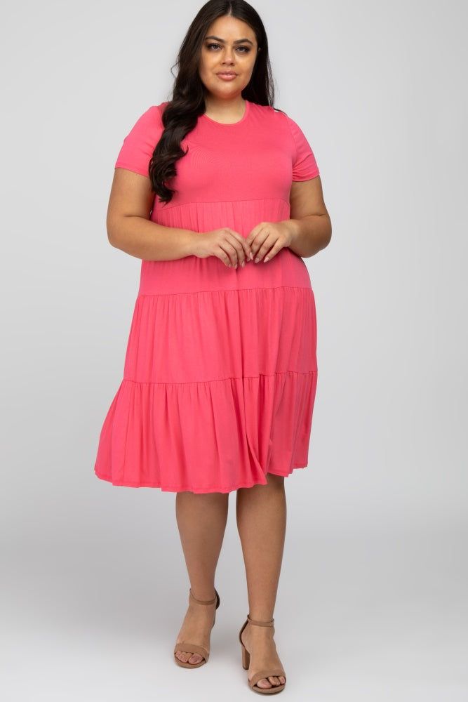 Hot Pink Tiered Plus Dress sold by Pinkblush product image thumbnail 2