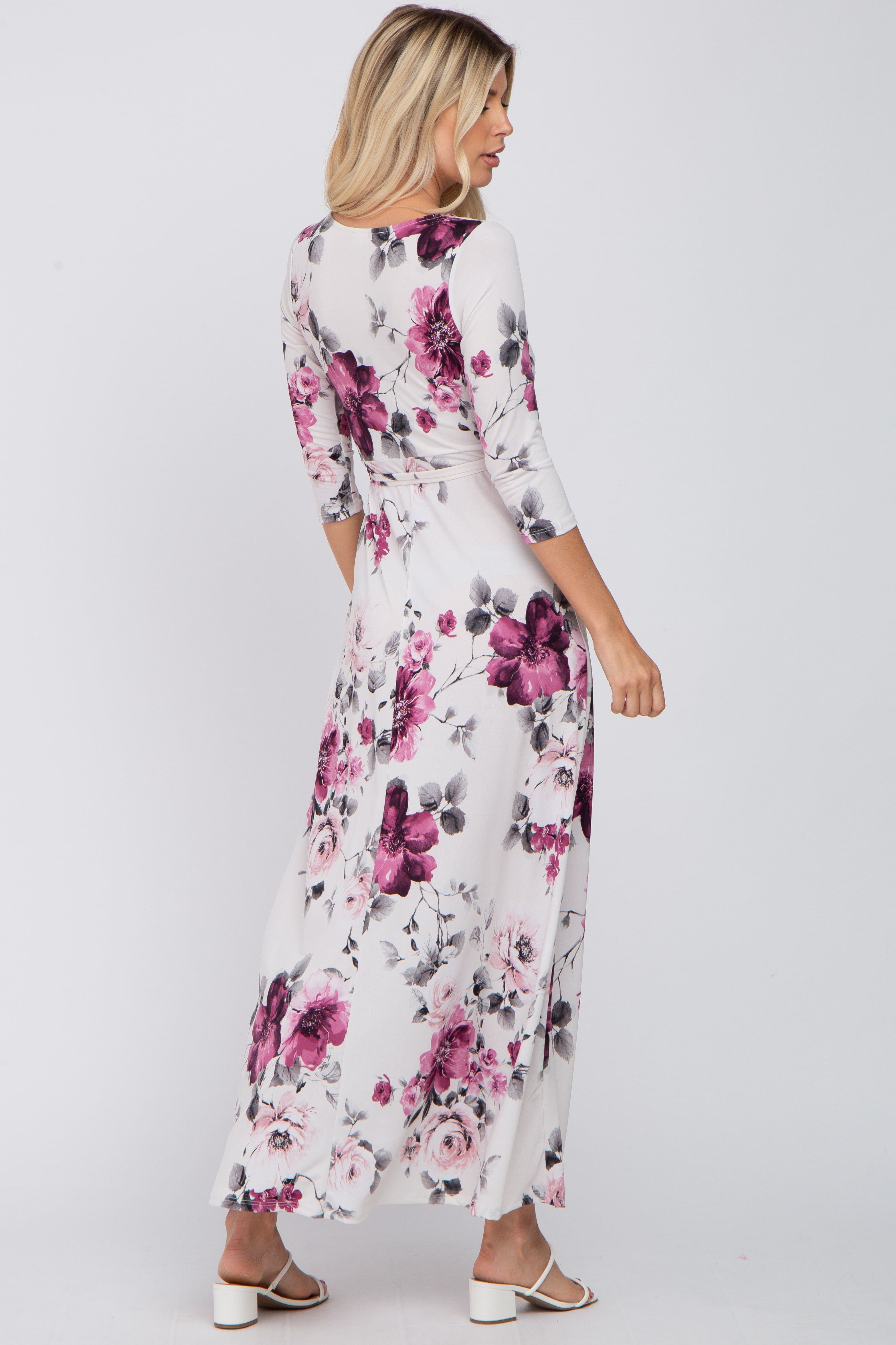 Cream Floral Wrap Maxi Dress sold by Pinkblush product image thumbnail 3