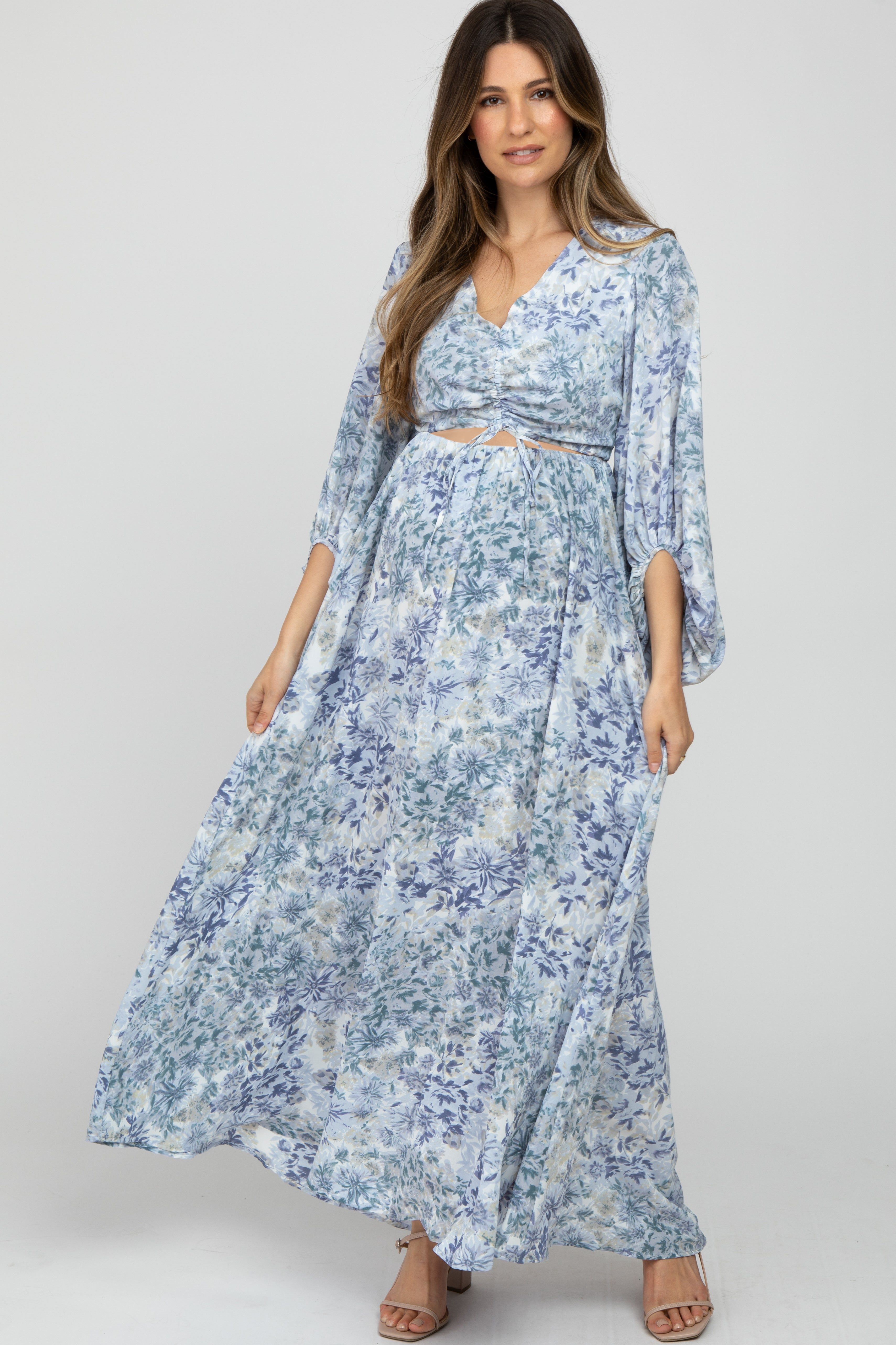 Blue Floral Front Cutout Maternity Maxi Dress sold by Pinkblush product image thumbnail 2